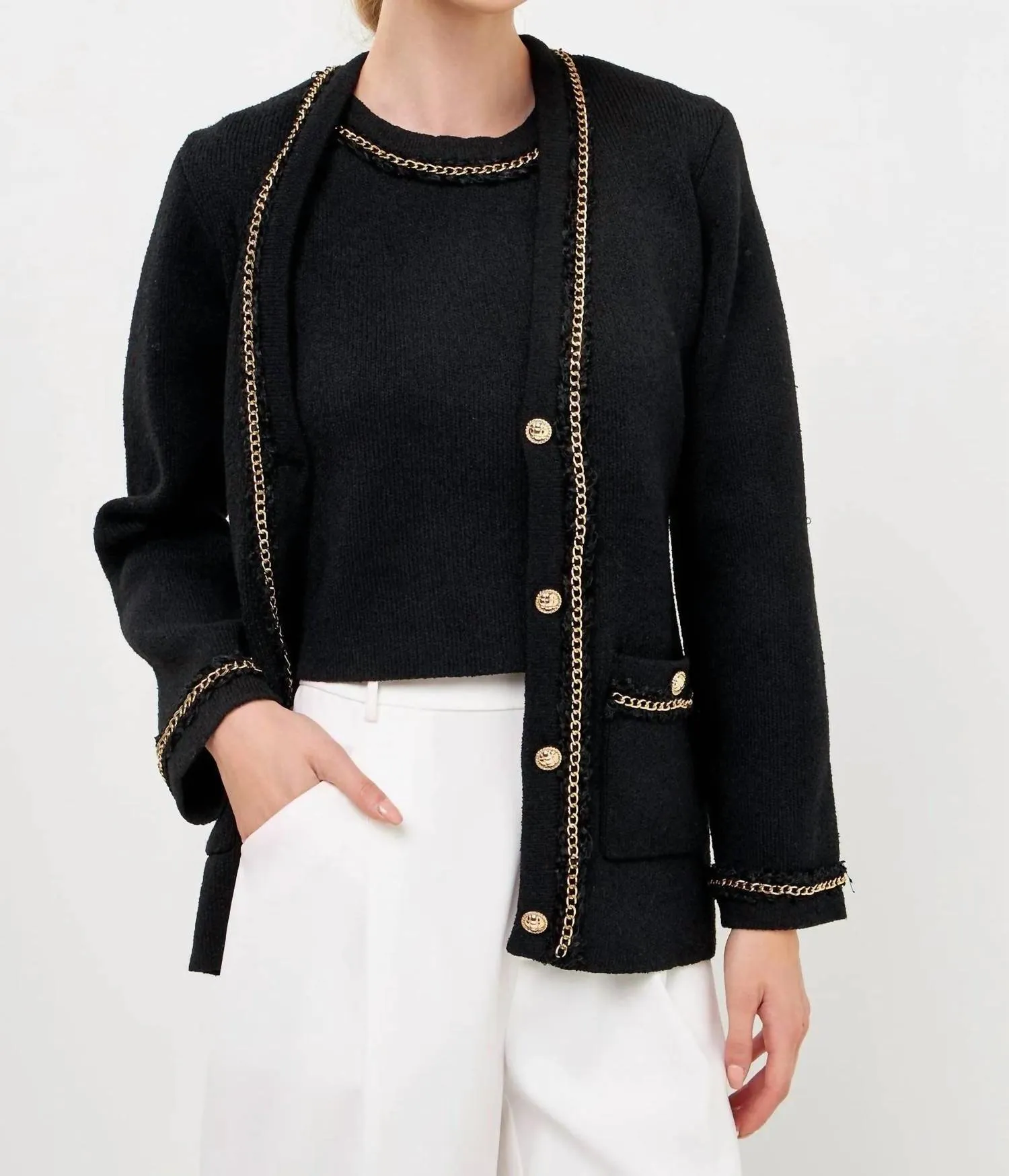 Fifa Chain Trim Cardigan In Black