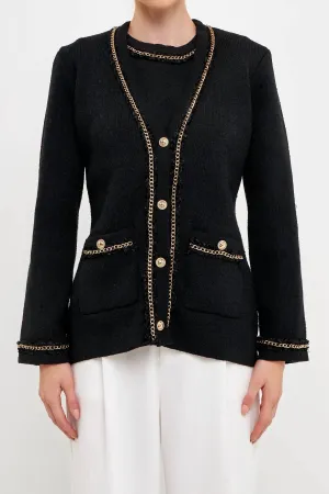 Fifa Chain Trim Cardigan In Black
