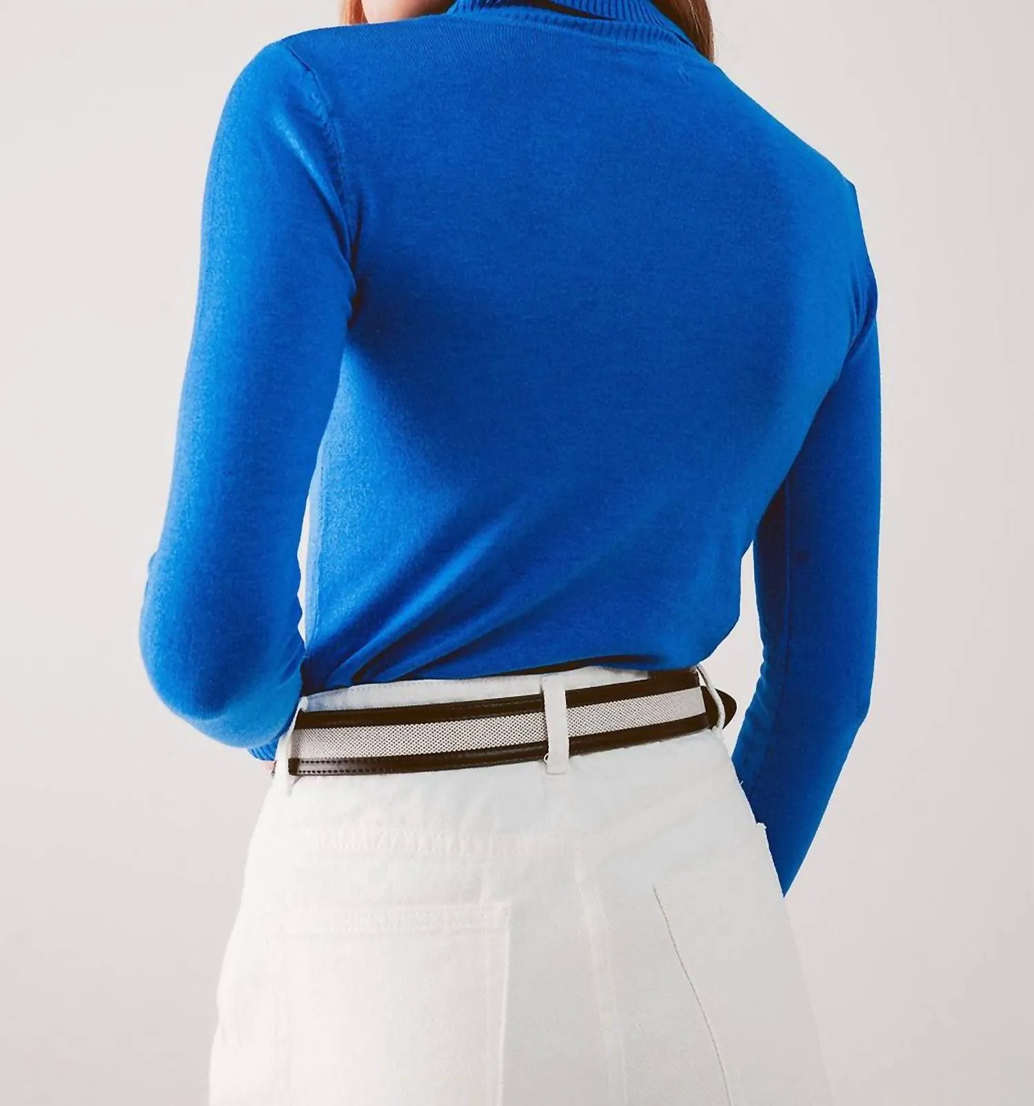 Fine Knit High Neck Sweater In Blue Lagoon