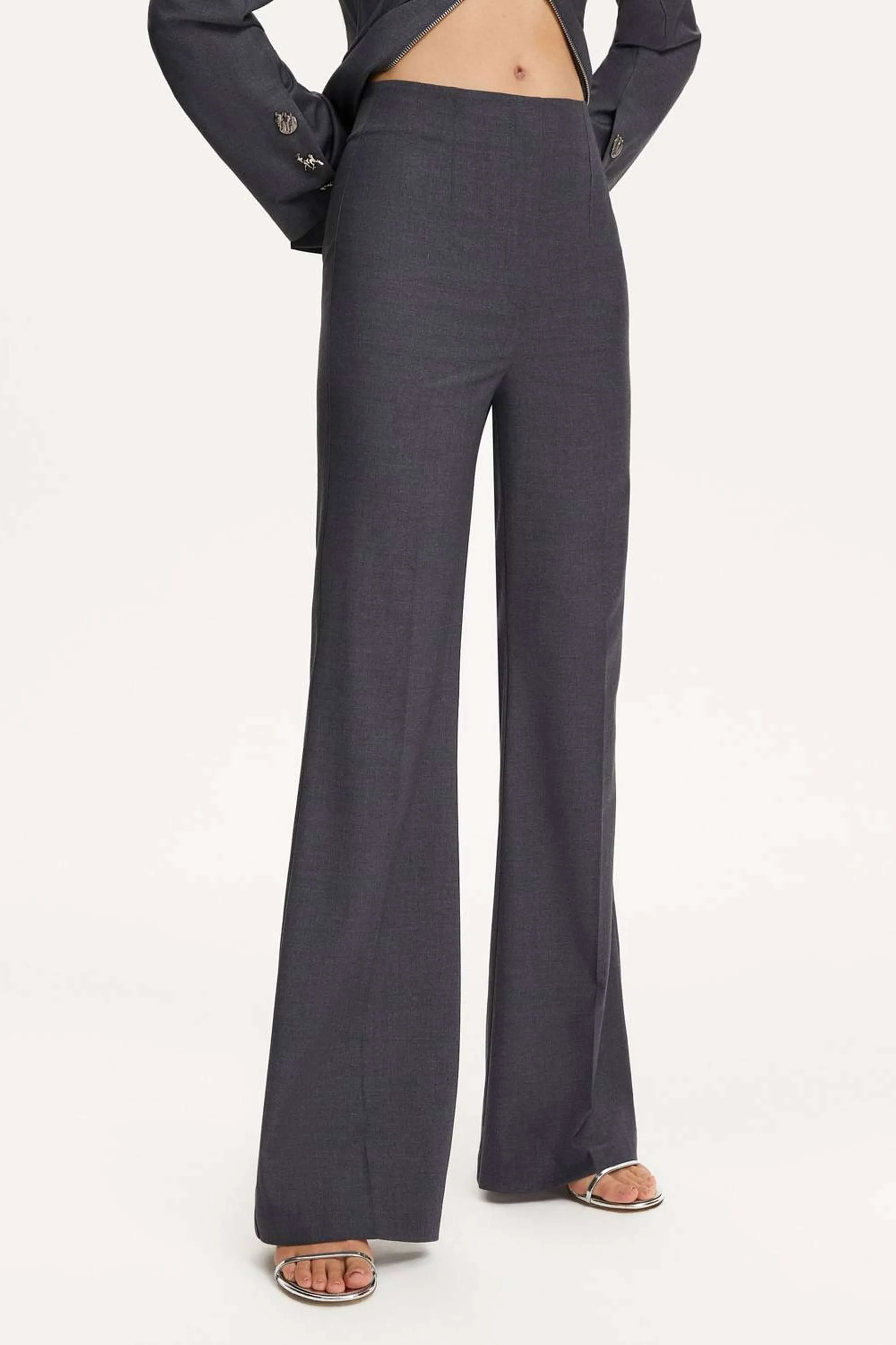 Flared Pants with Back Meatl Belt Detail