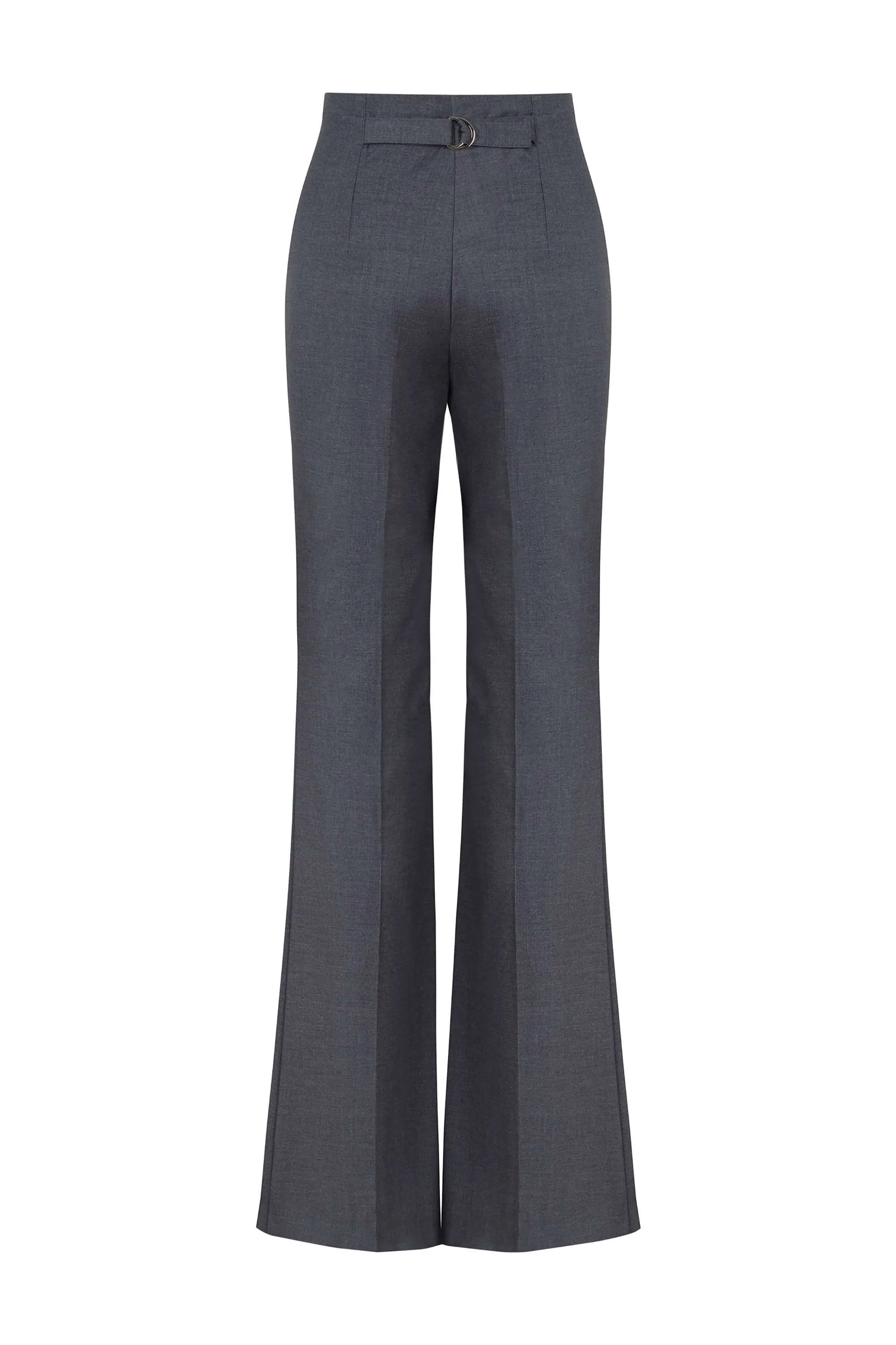 Flared Pants with Back Meatl Belt Detail