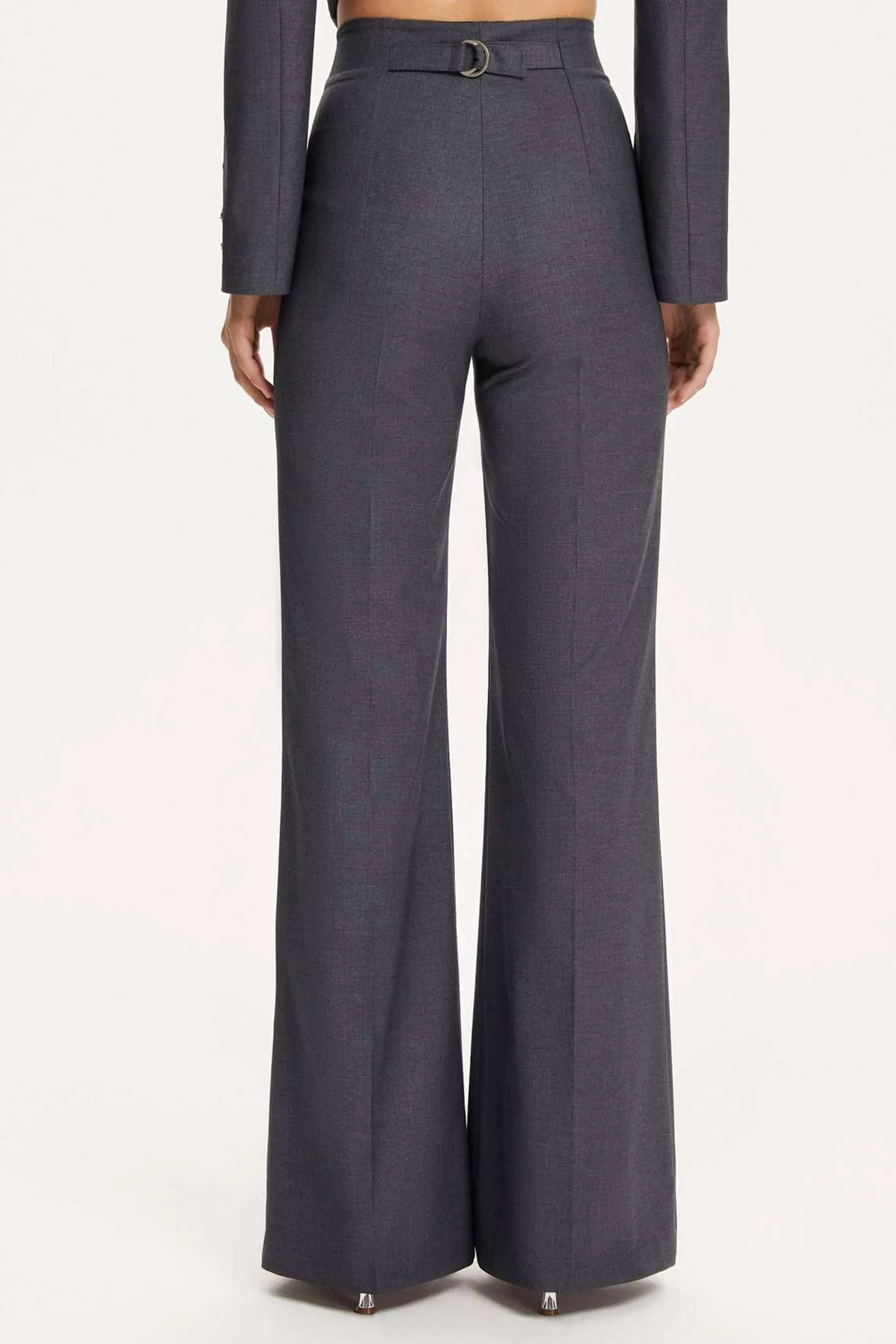 Flared Pants with Back Meatl Belt Detail