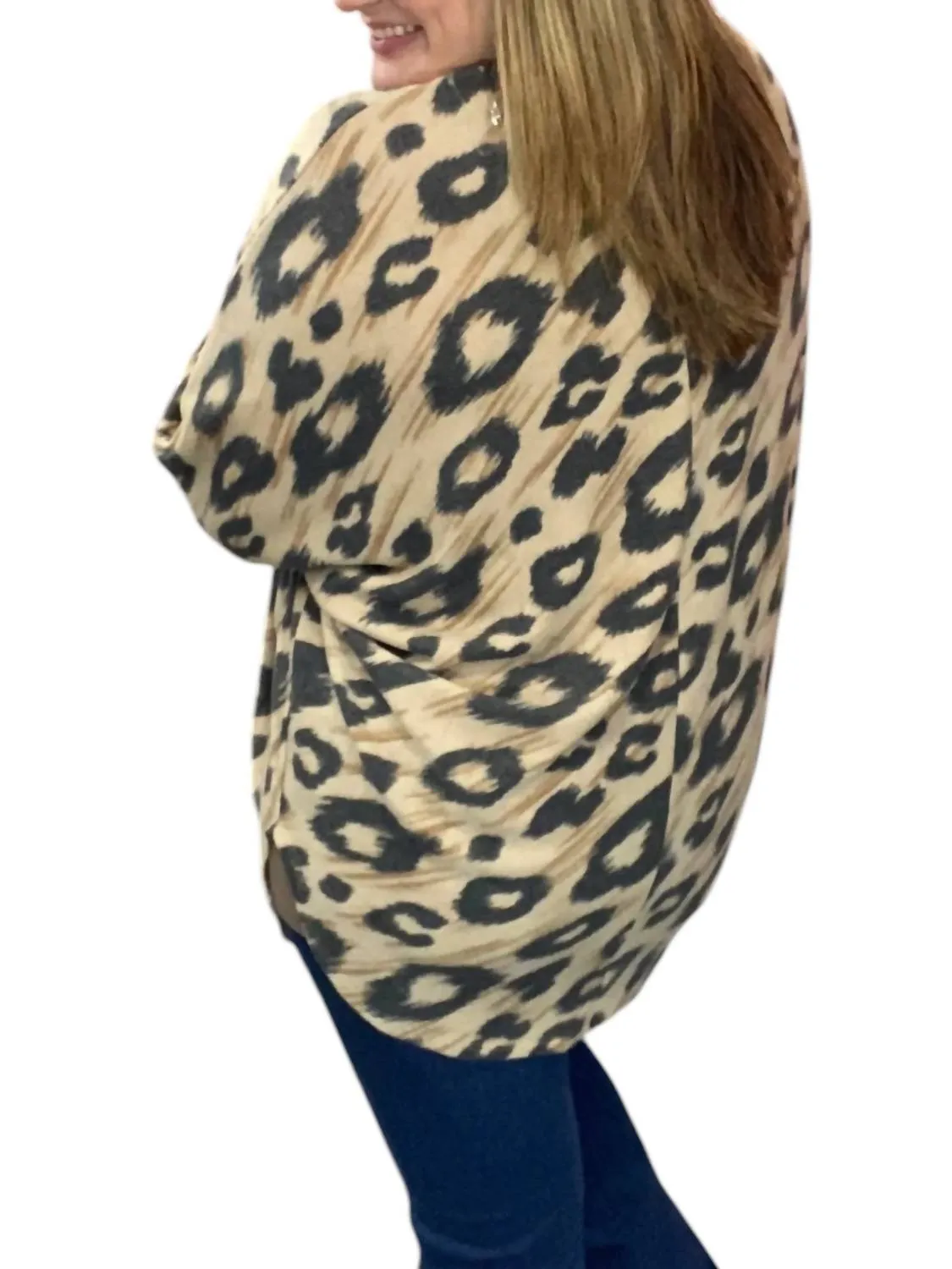 Fleecey Cocoon Cardigan In Grey/taupe