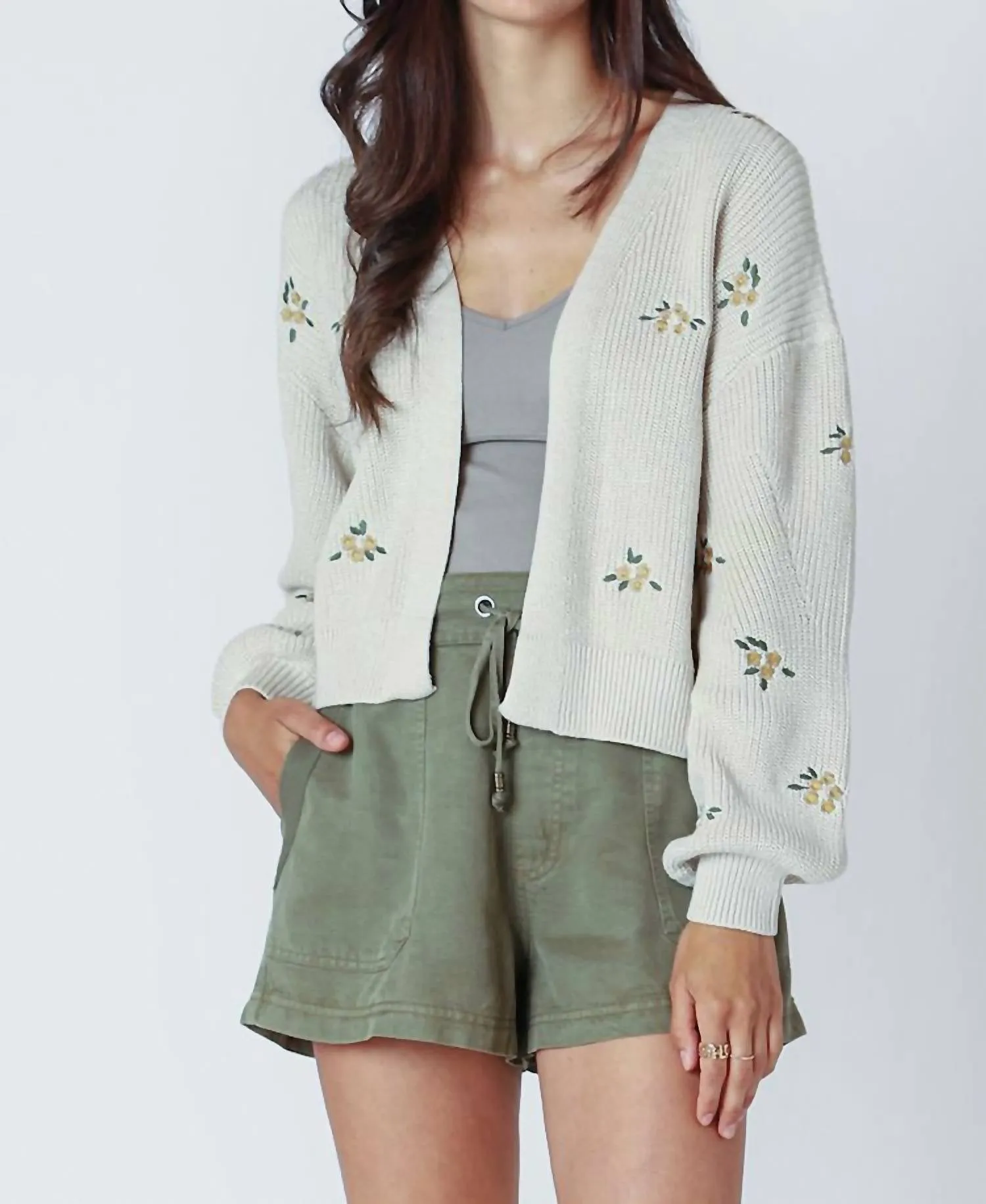 Floral Embroidered Wrap In Natural