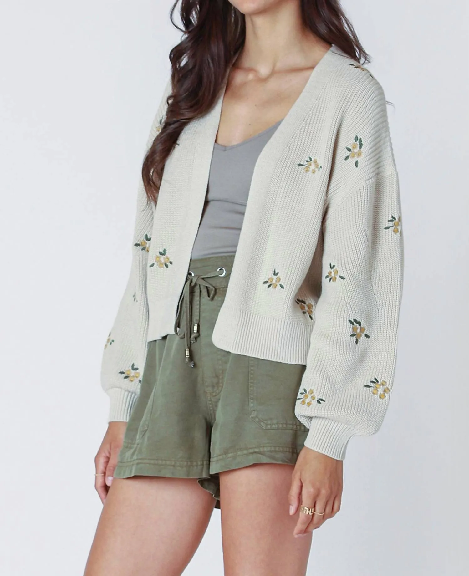 Floral Embroidered Wrap In Natural