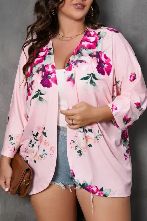 Floral Long Sleeve Kimono In Pink