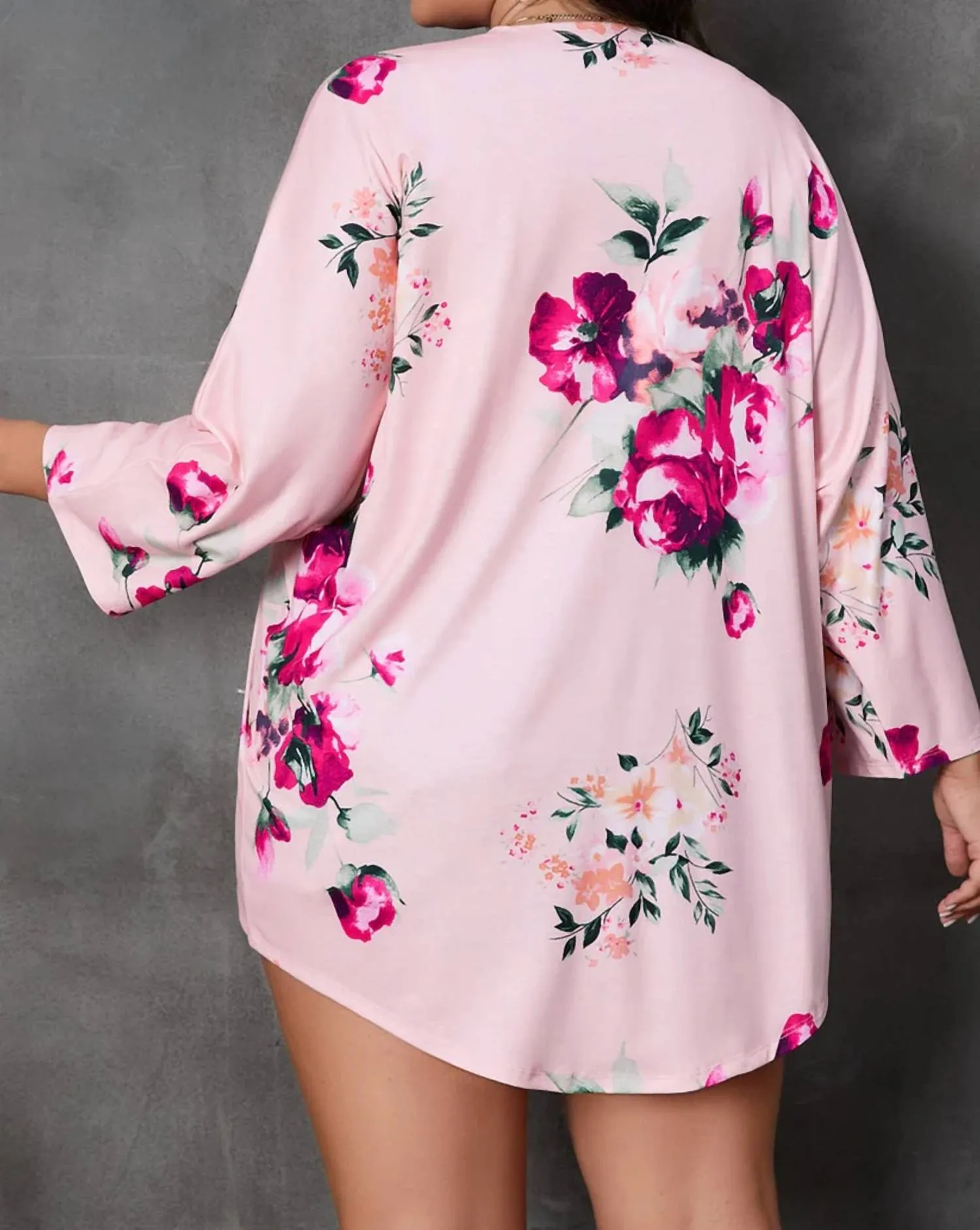 Floral Long Sleeve Kimono In Pink