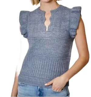 Flutter Sleeve Sweater In Hush Blue
