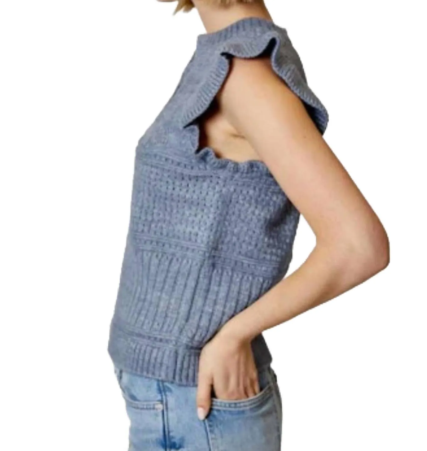 Flutter Sleeve Sweater In Hush Blue