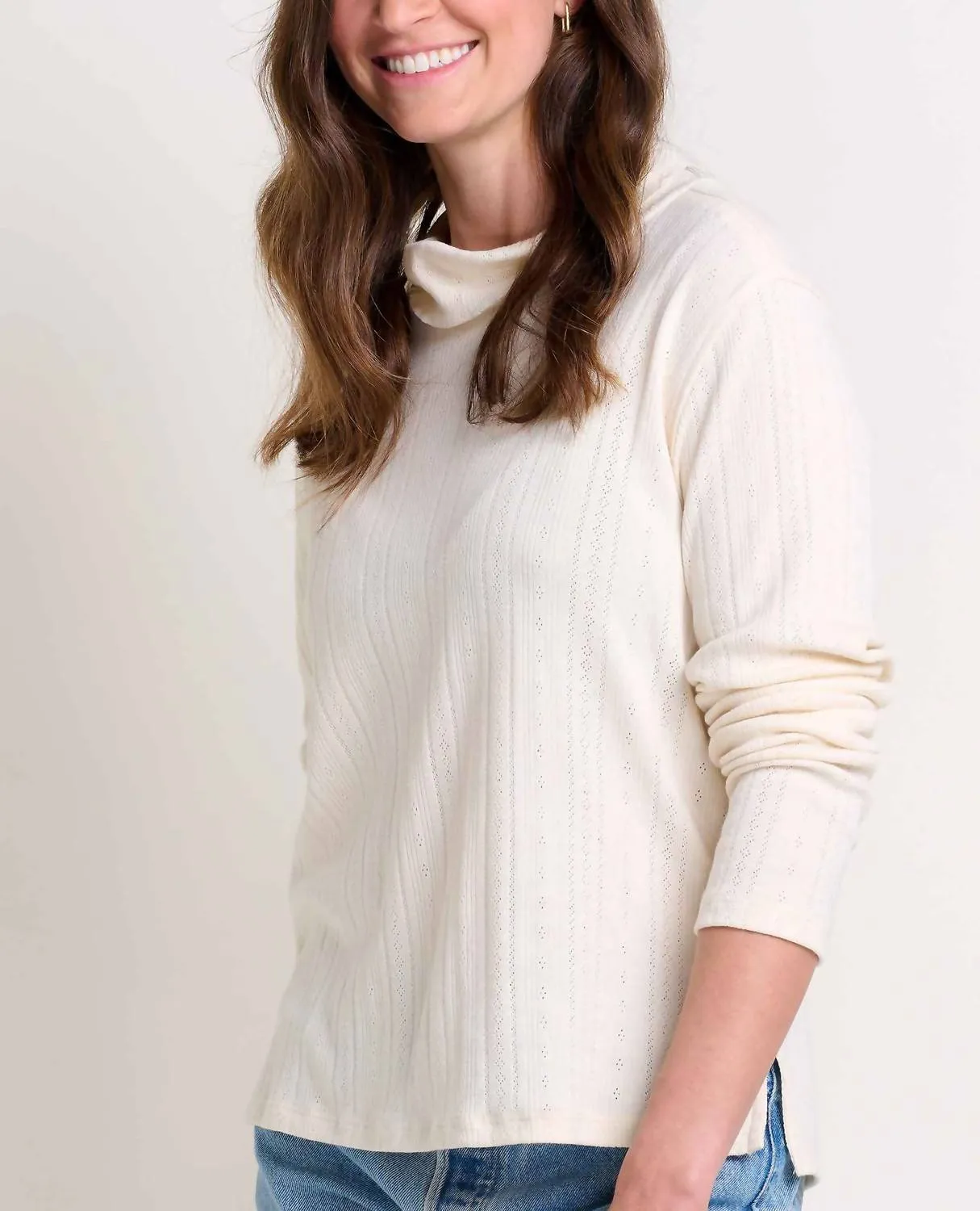 Foothills Pointelle Long Sleeve Turtleneck In Salt