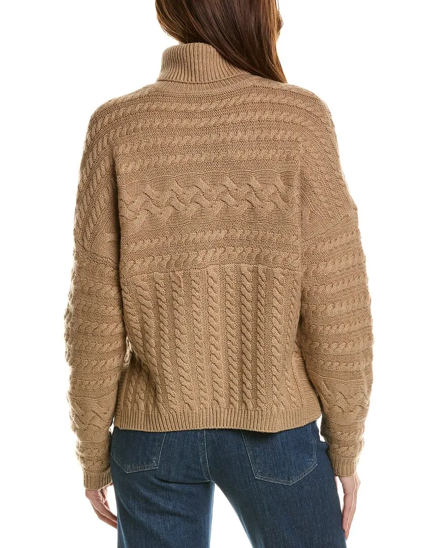 Forte Cashmere Luxe Cable Turtleneck Wool & Cashmere-Blend Sweater