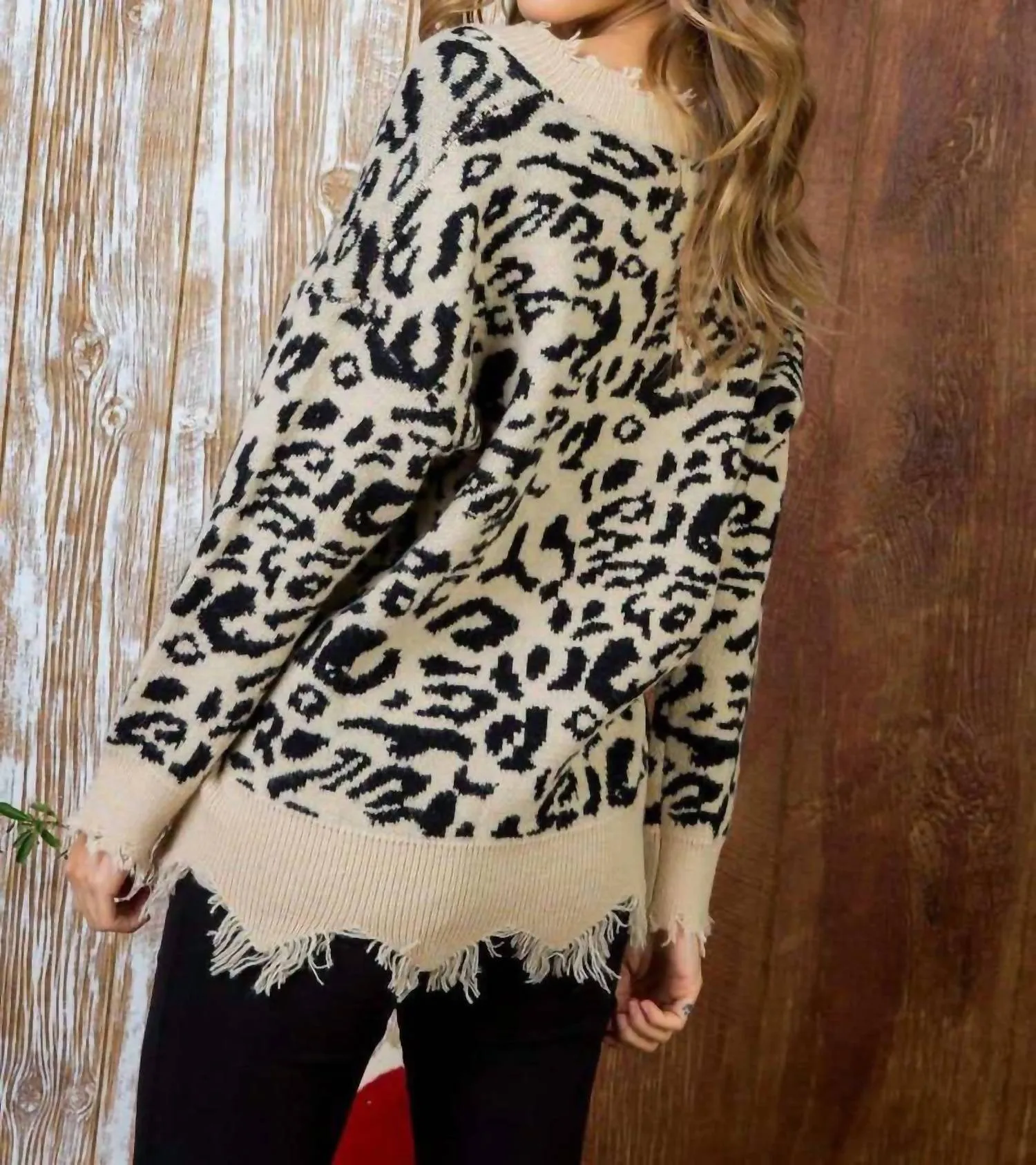 Frayed Leopard Sweater In Multi
