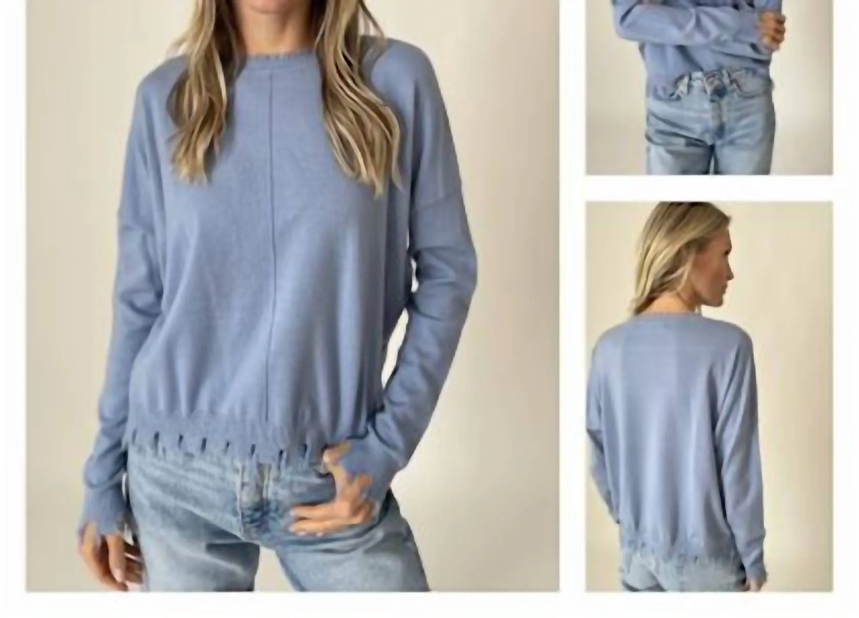 Fringed Sweater In Blue