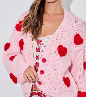 Full Of Love Cardigan In Pink / Red