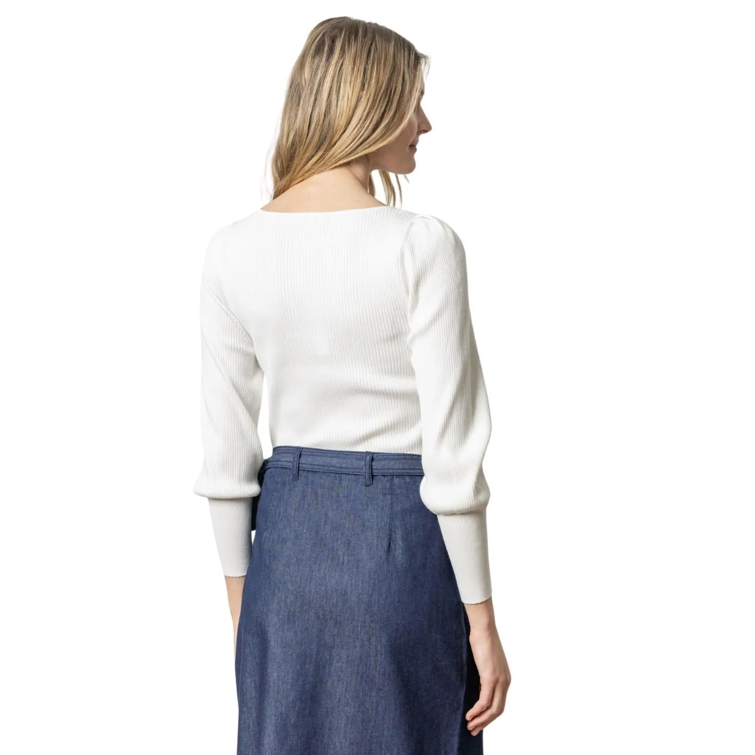 Full Sleeve Square Neck Sweater In White