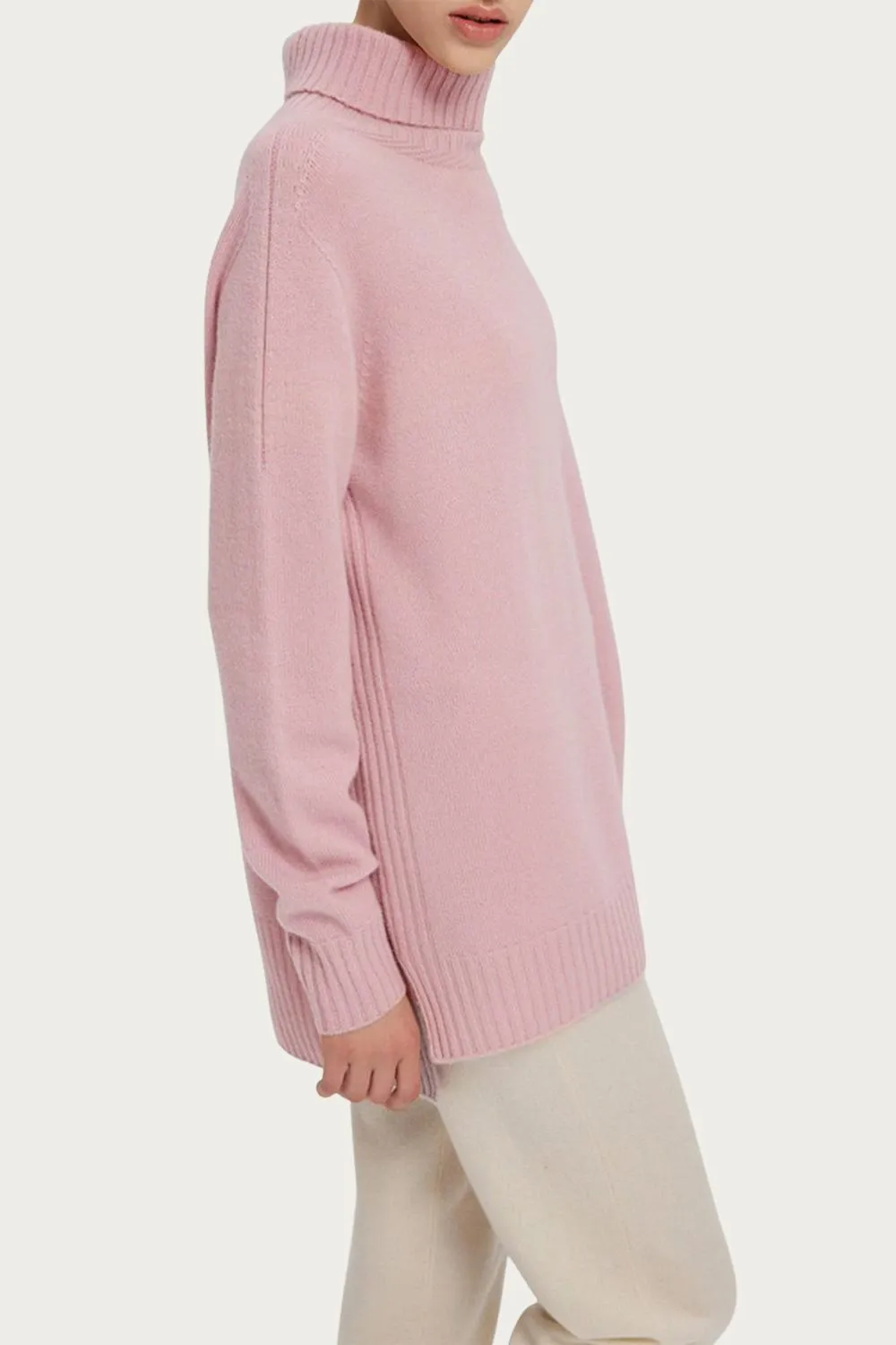 Funnel-Neck Cashmere Sweater In Ash Rose