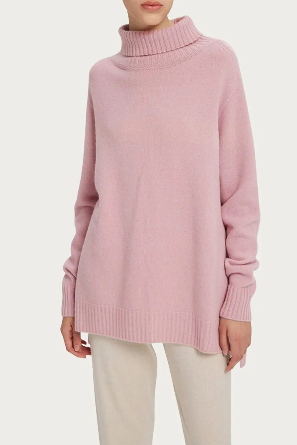 Funnel-Neck Cashmere Sweater In Ash Rose