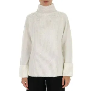 Funnel Neck Long Sleeve Rolled Cuffs 100% Wool In Ivory