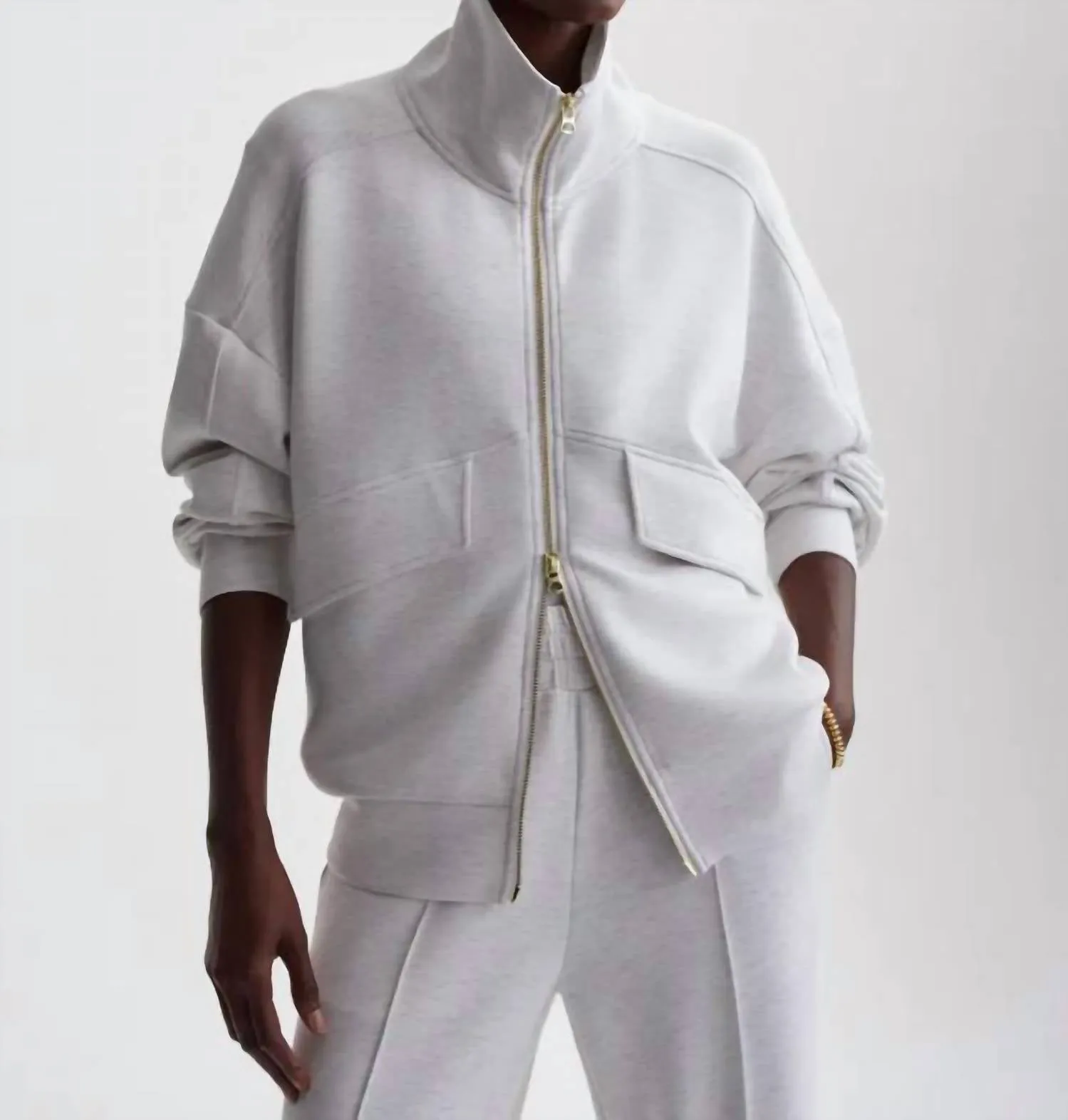Garcia Zip Through Sweater In Ivory Marl