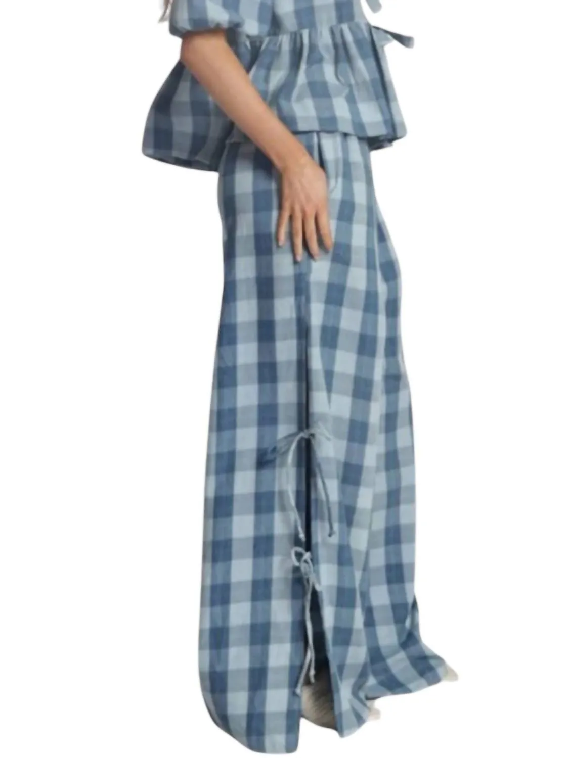 Gauze Bow Tie Pants In Blue