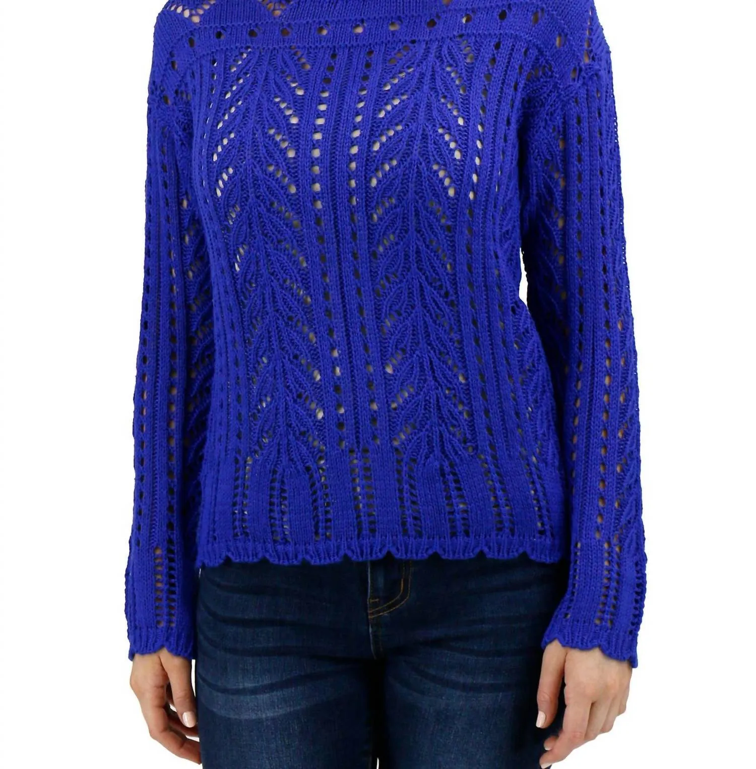 Gemma Pointelle Sweater In Blue Sapphire