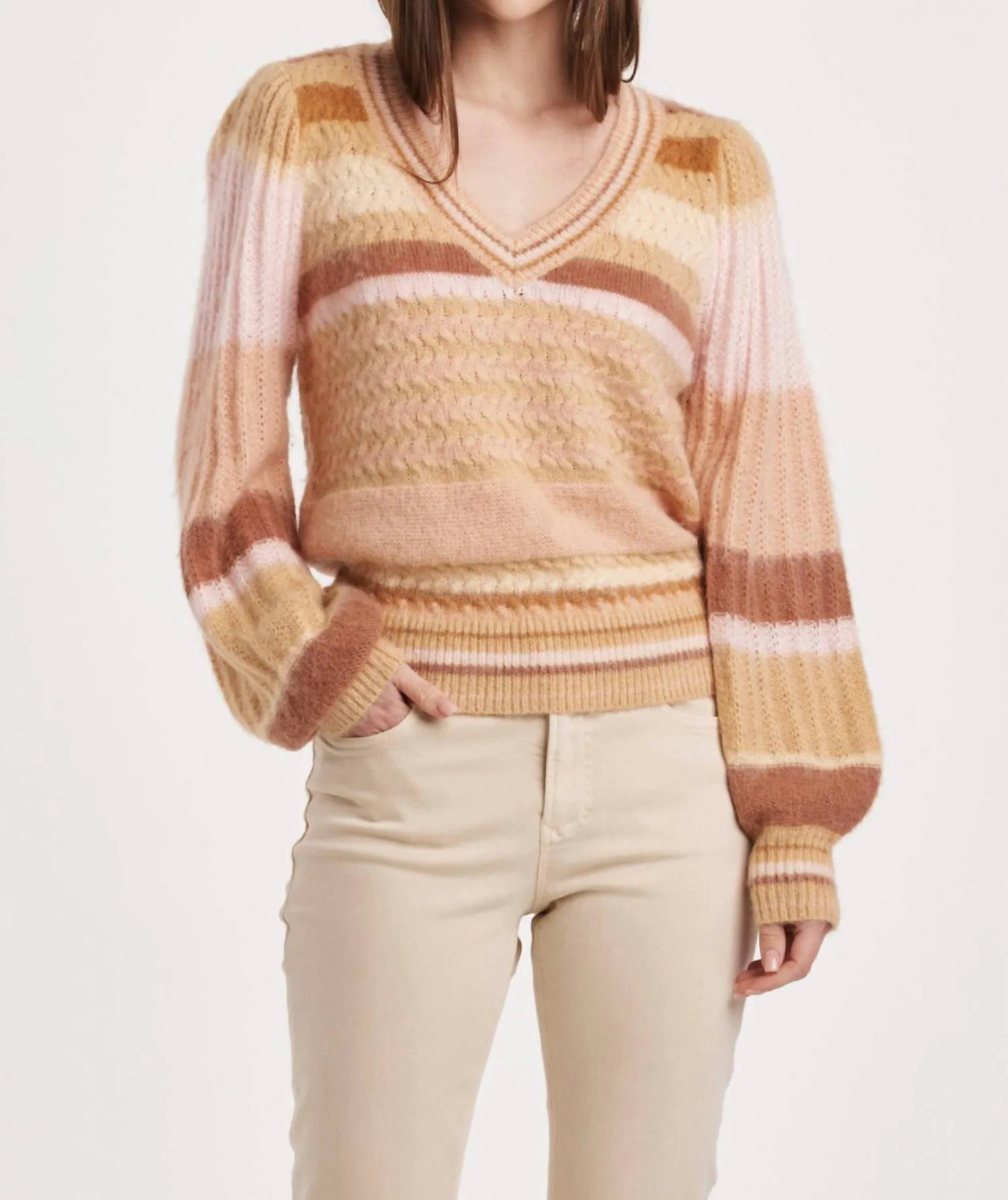 Geneva Sweater In Copper/peach/tan Combo