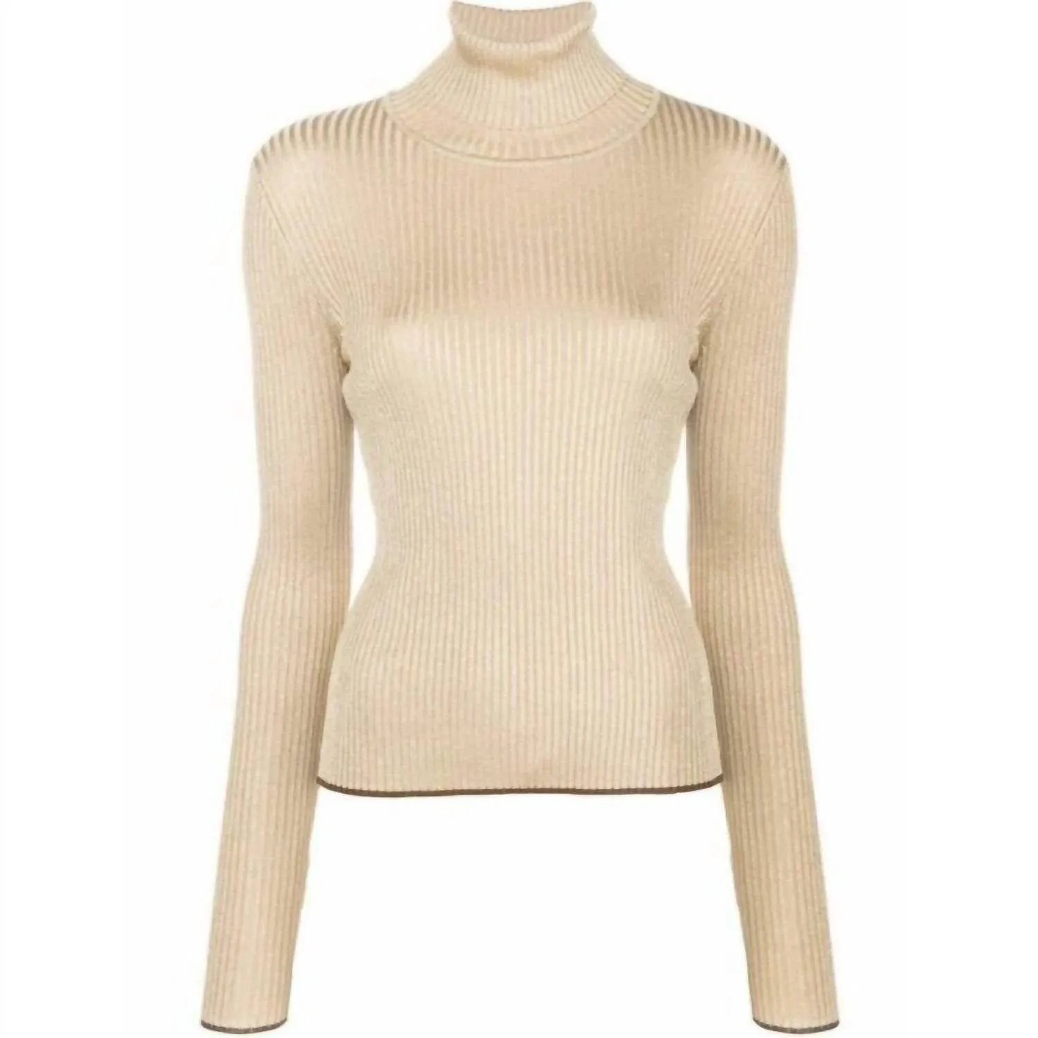 Glitter Turtleneck Knit Sweater In Gold