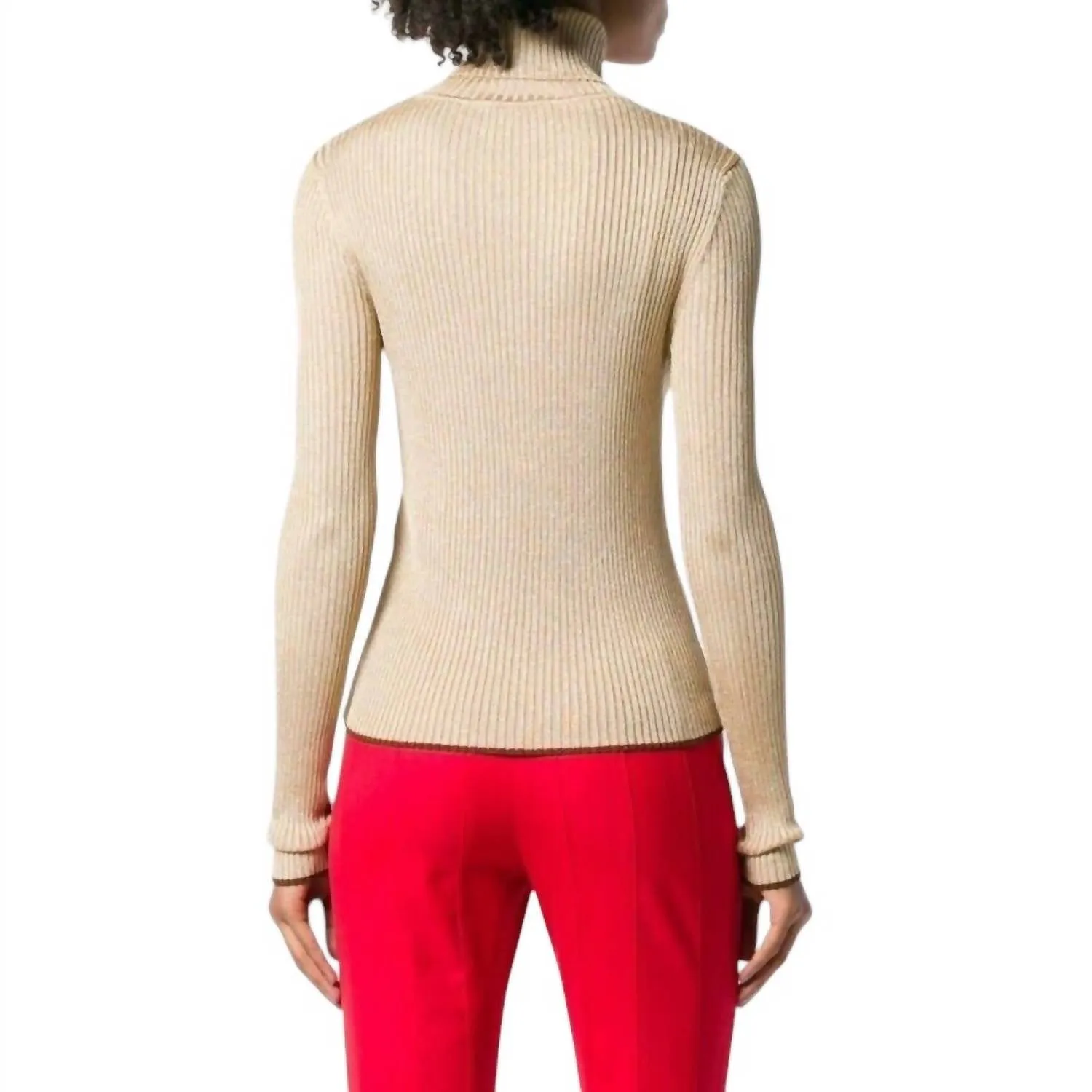Glitter Turtleneck Knit Sweater In Gold