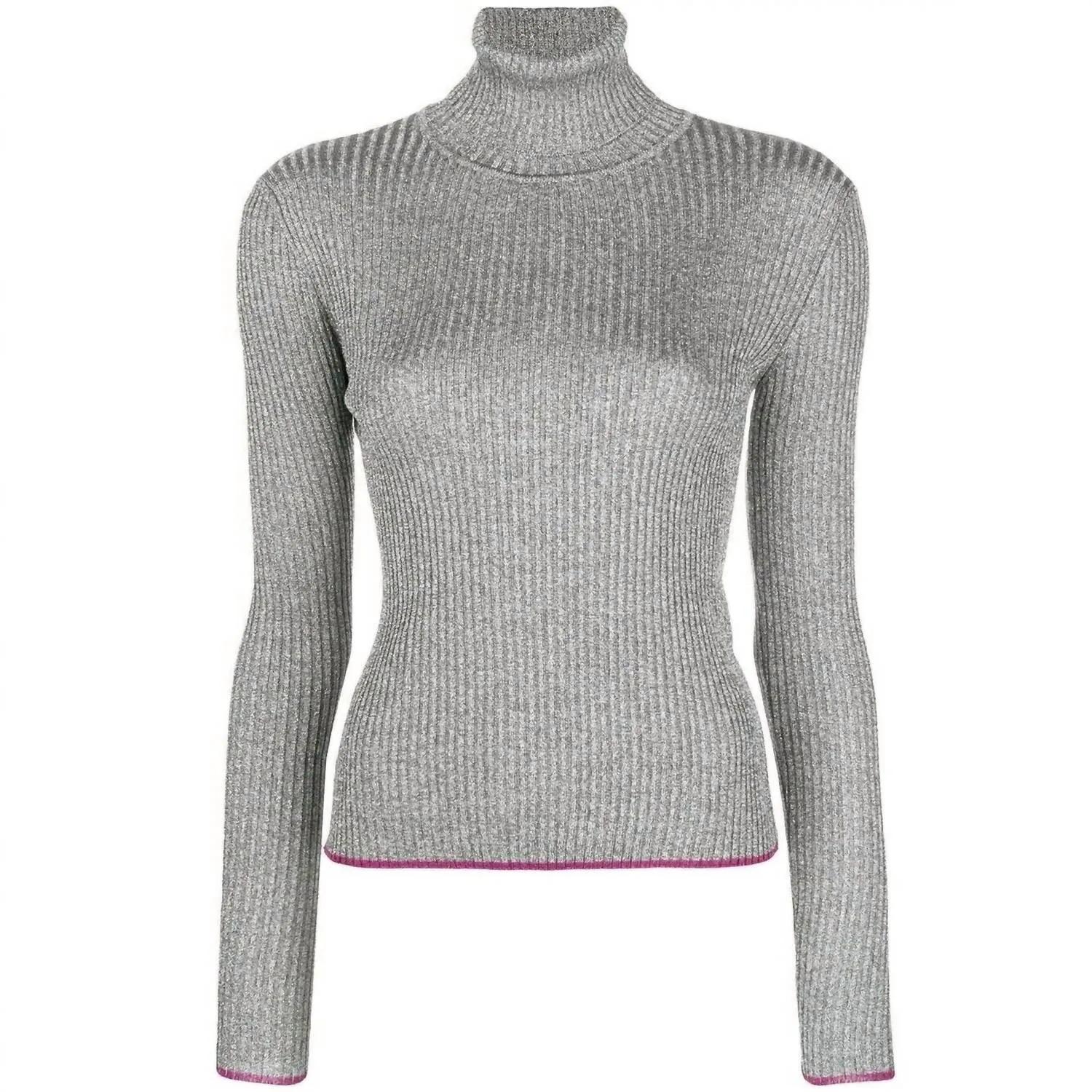 Glitter Turtleneck Knit Sweater In Silver
