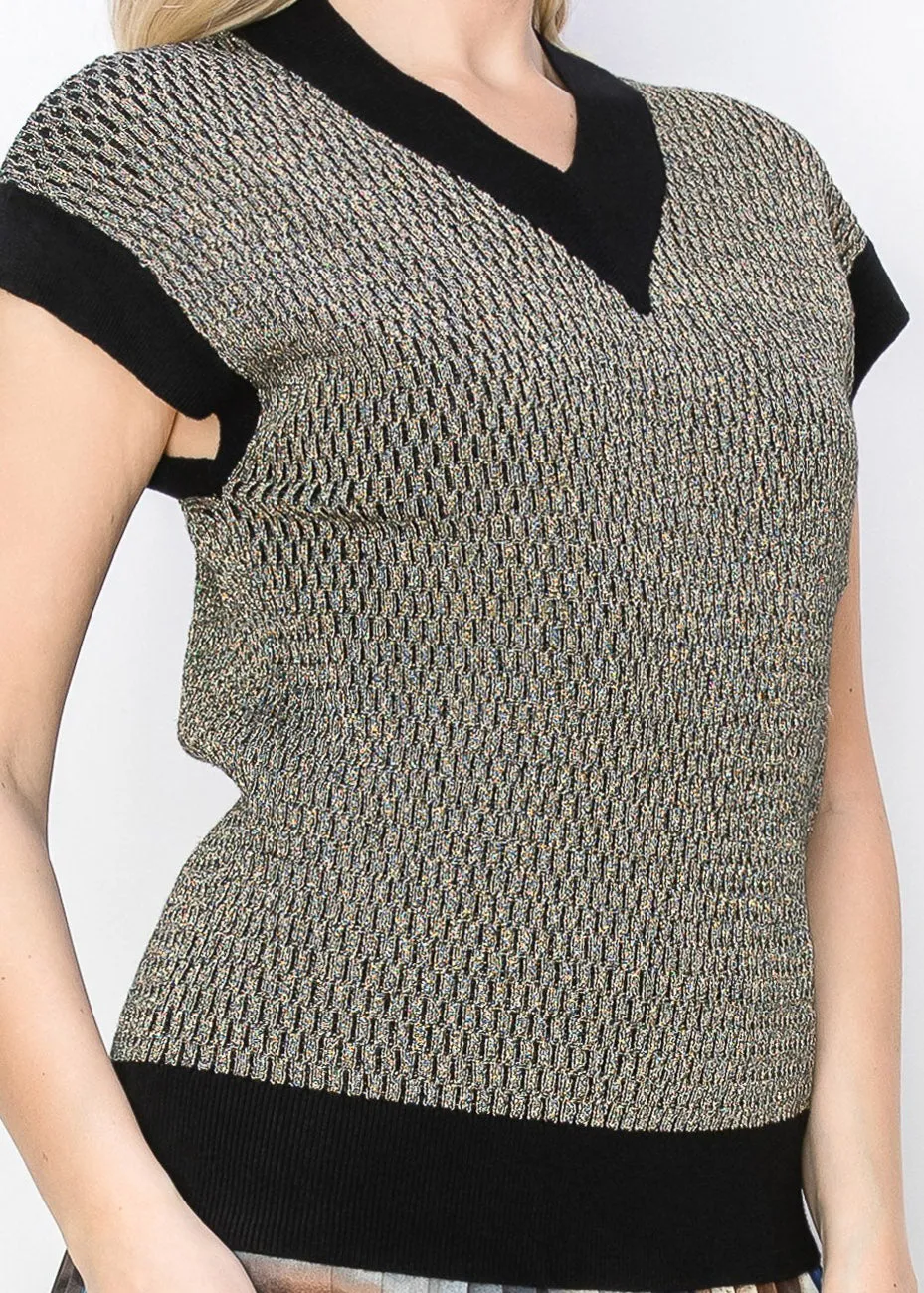 Gold Knit Vest with Black Accents