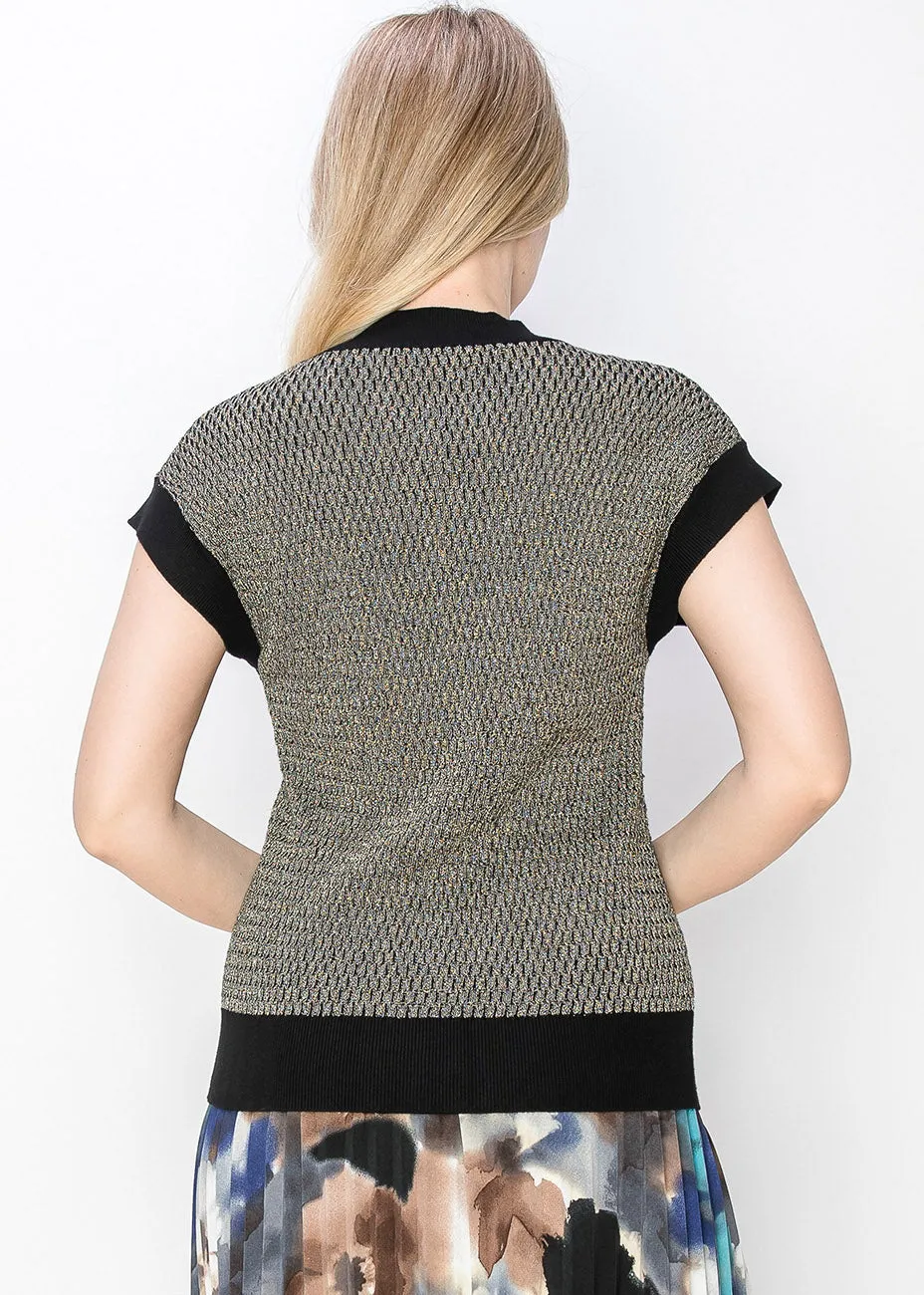 Gold Knit Vest with Black Accents