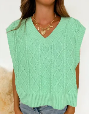Gucci Sleeveless Cable Knit Sweater In Mint