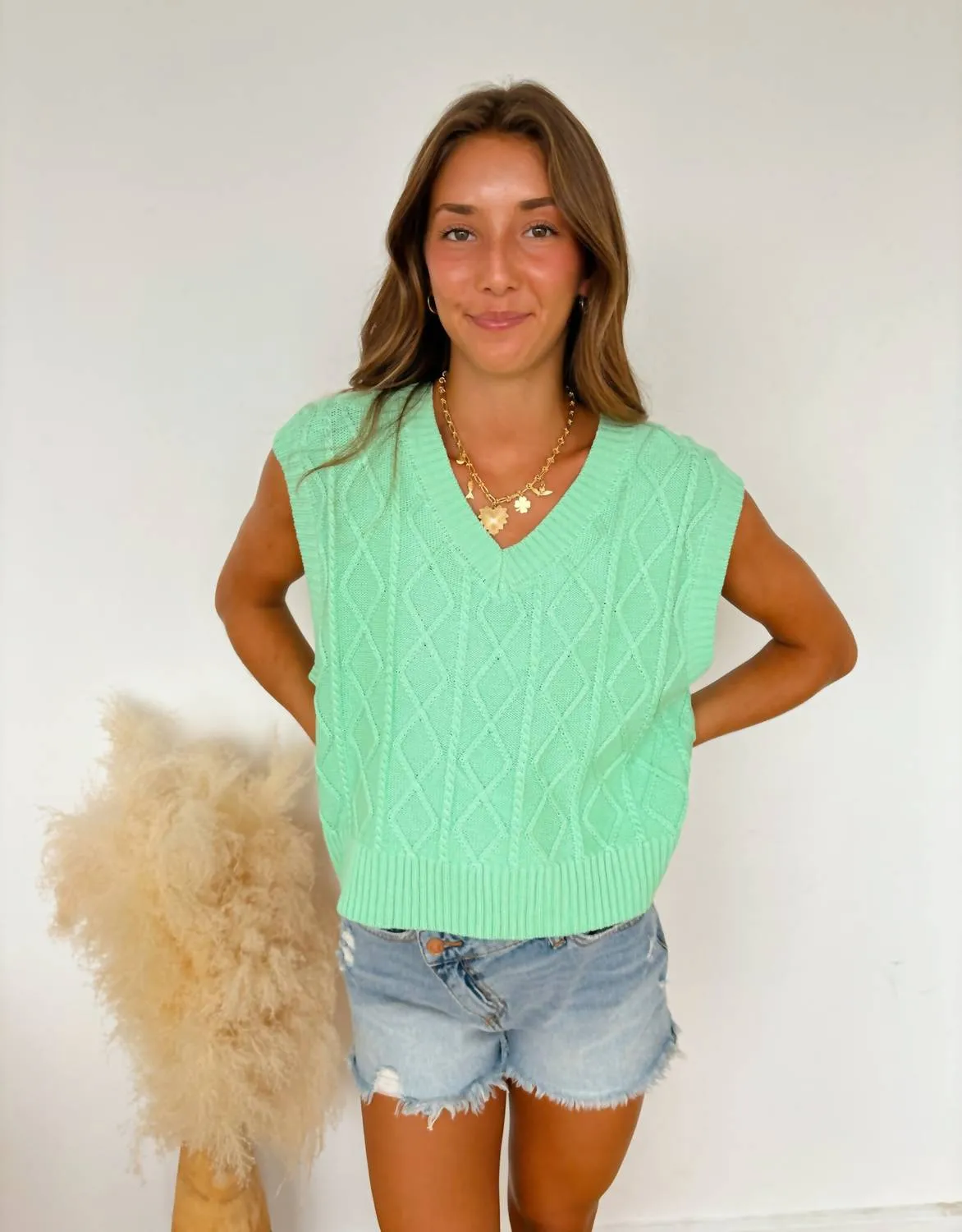 Gucci Sleeveless Cable Knit Sweater In Mint