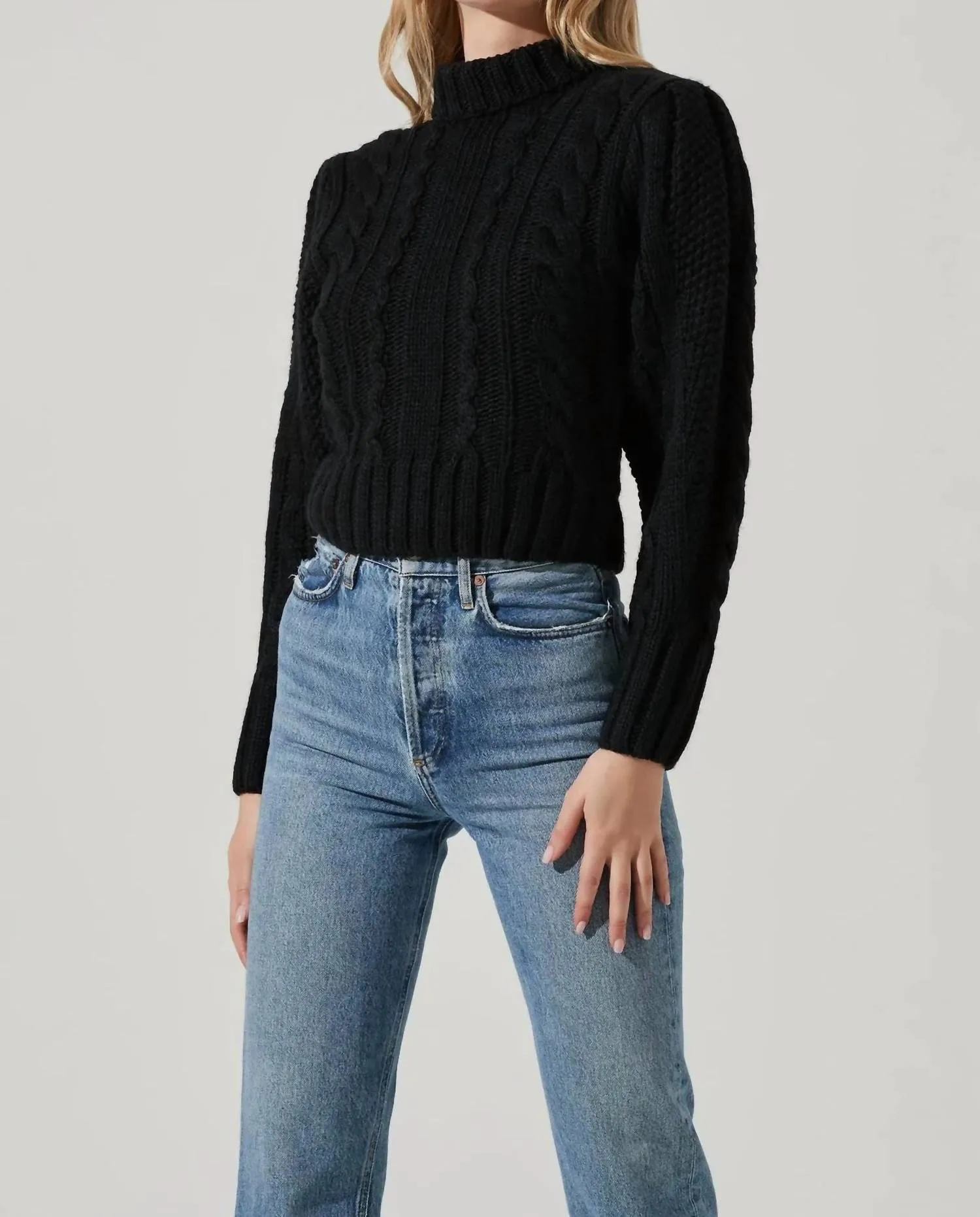 Haisley Cable Knit Turtleneck Sweater In Black