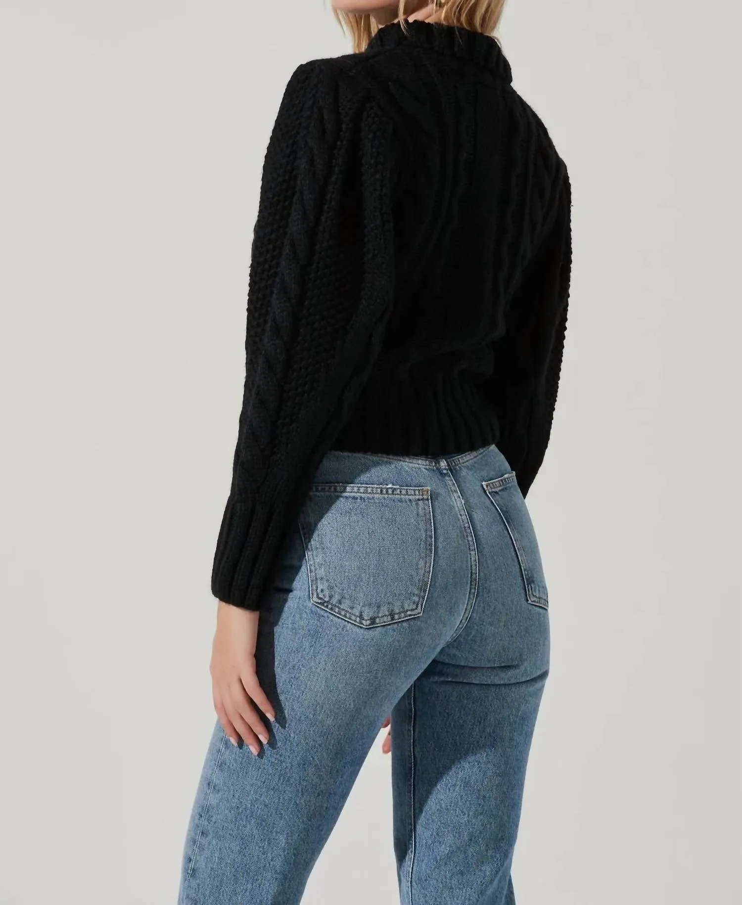 Haisley Cable Knit Turtleneck Sweater In Black
