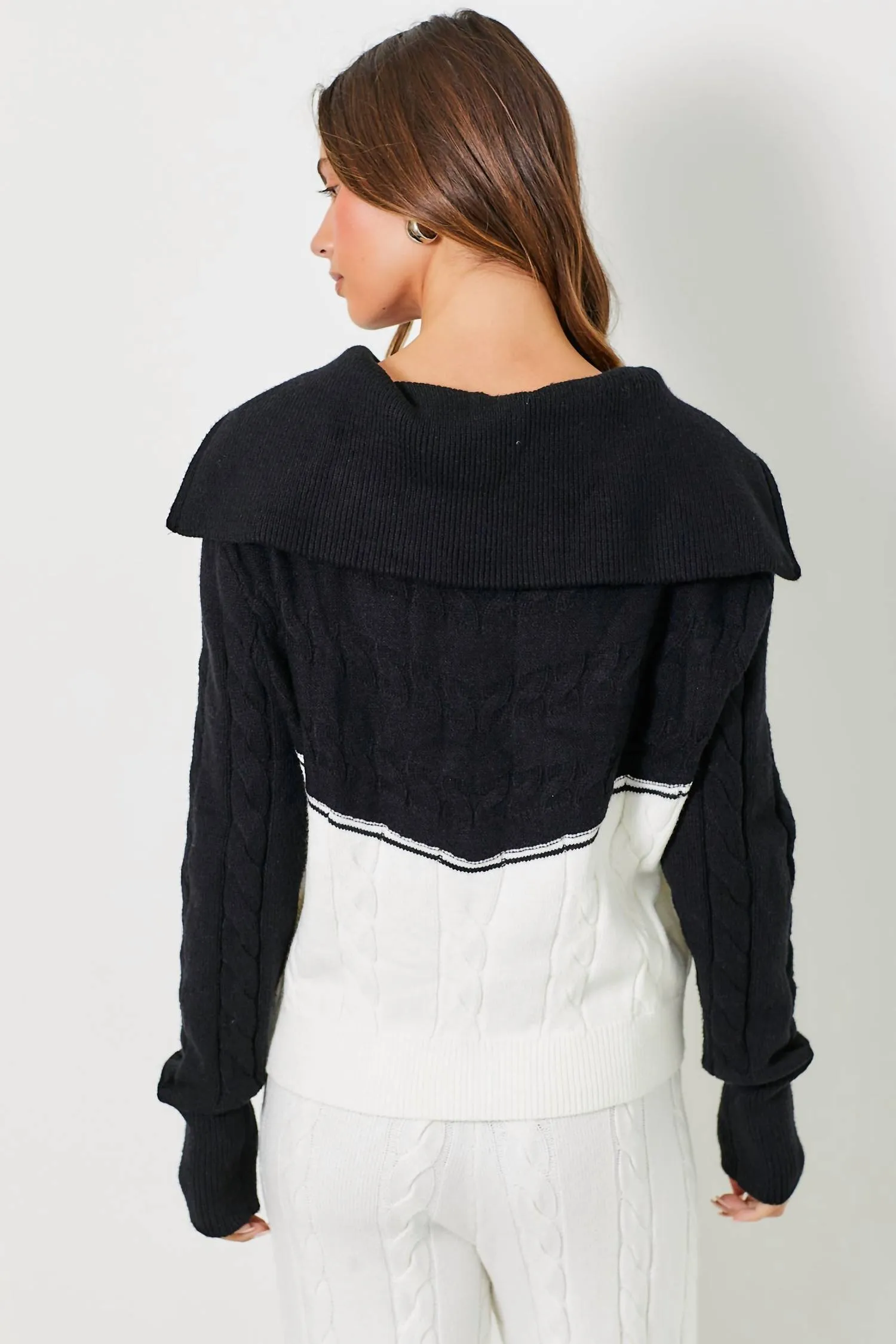 Half Zip Organic Cotton Cable Sweater In Black