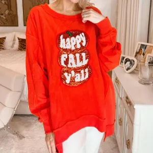 Happy Fall Y'all Pumpkin Patch Sweatshirt In Dark Orange
