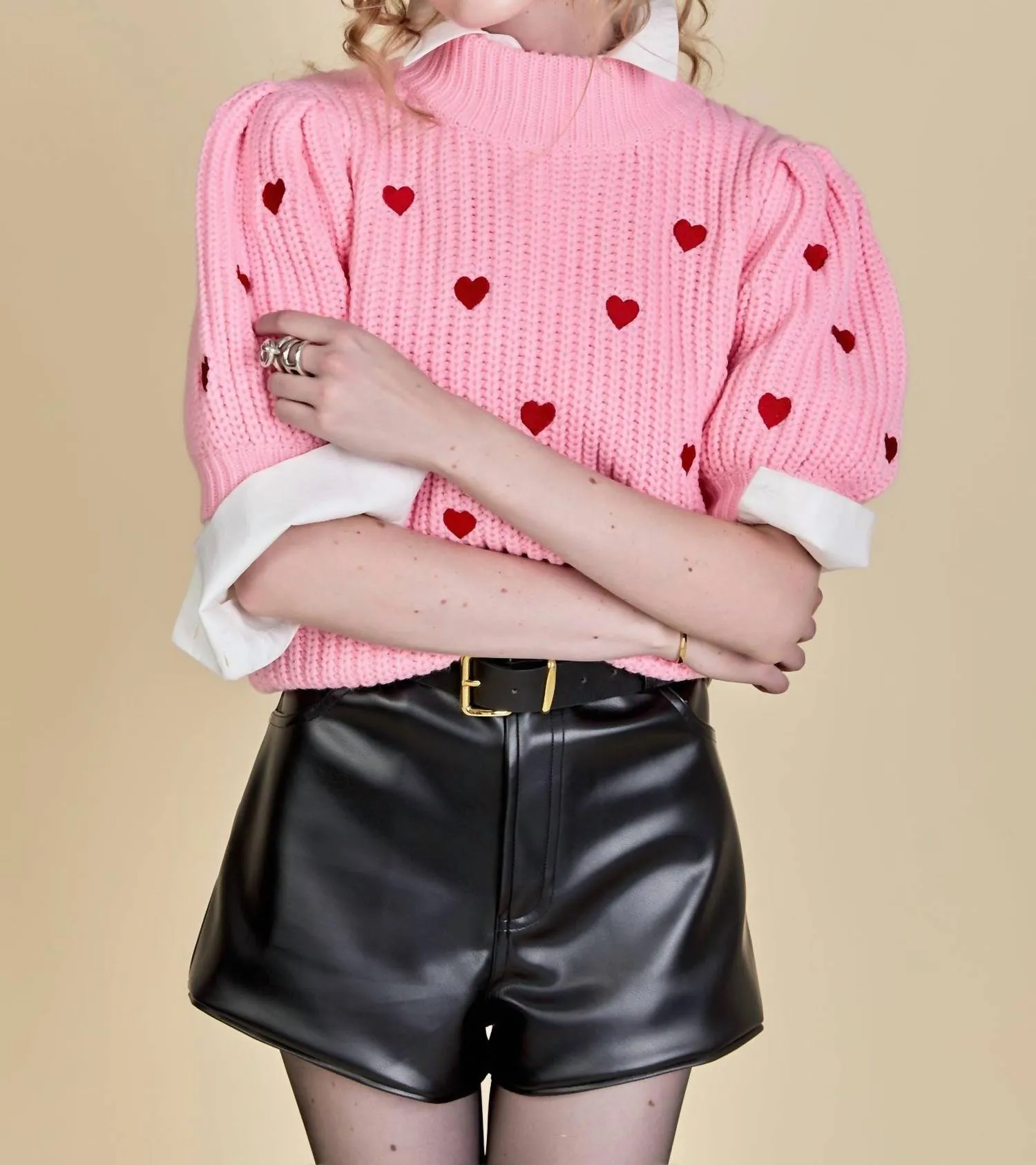 Heart Shaped Embroidery Sweater In Pink
