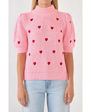 Heart Shaped Embroidery Sweater In Pink