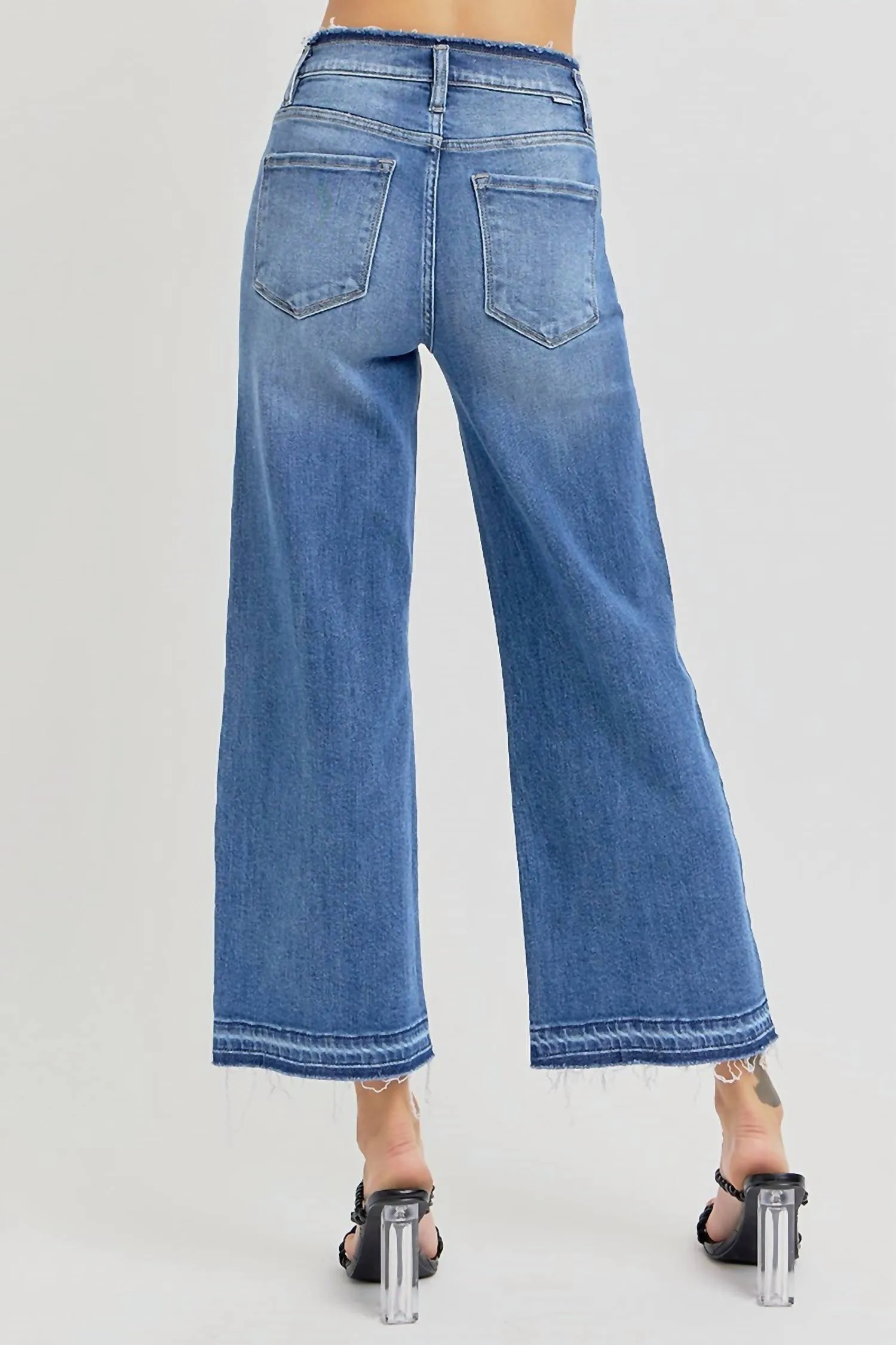 High Rise Crop Wide Jeans In Blue