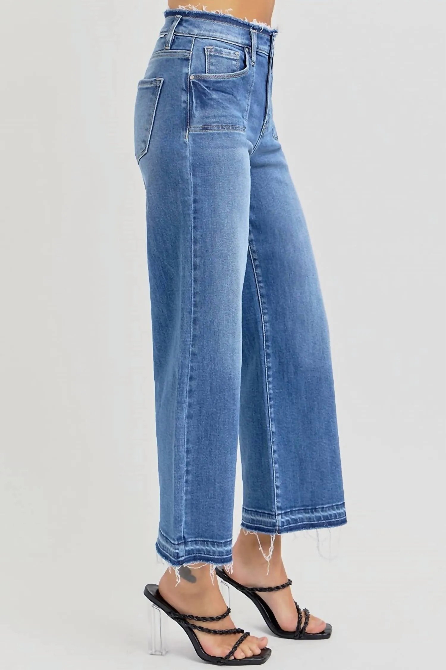 High Rise Crop Wide Jeans In Blue