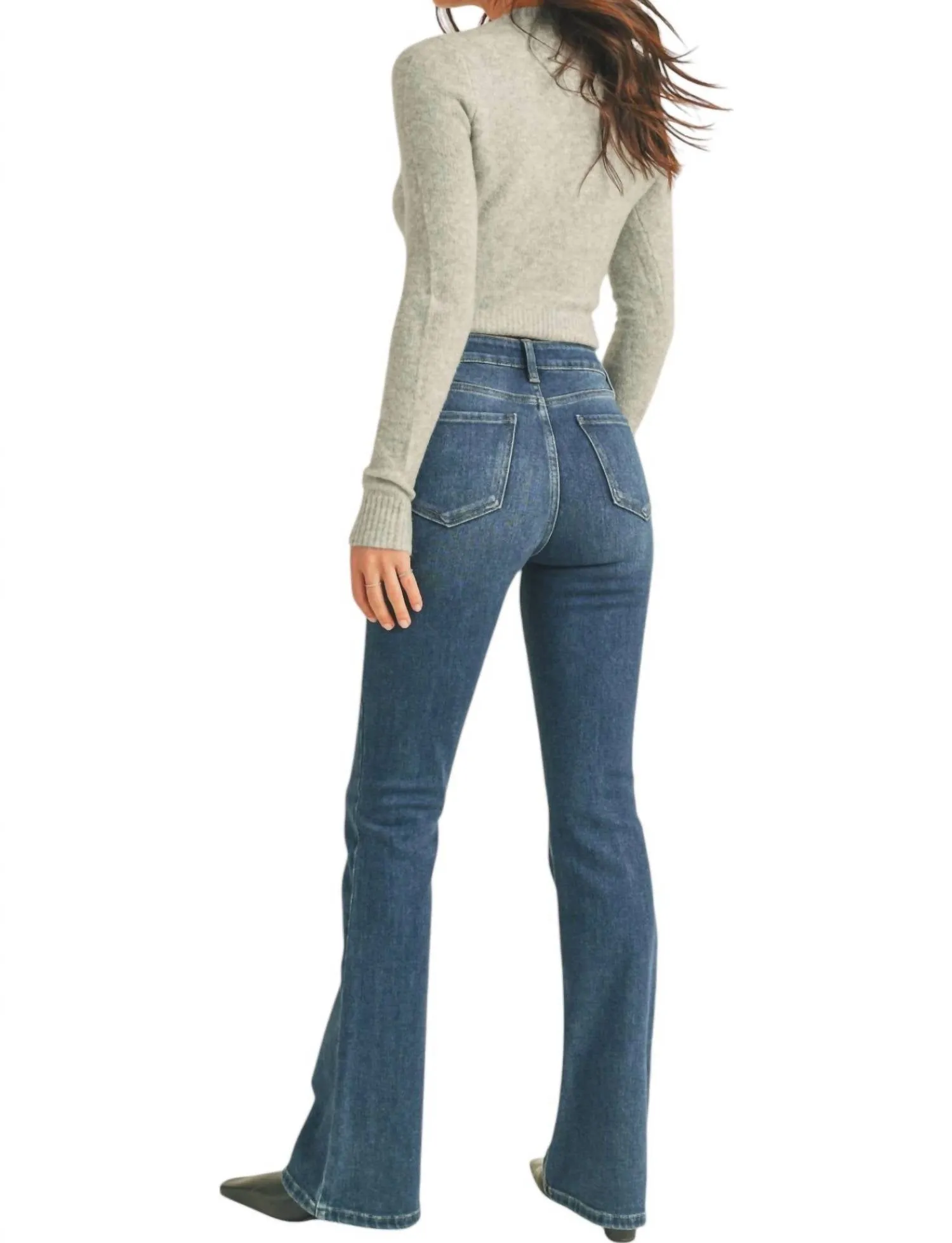 High Rise Skinny Flare Jeans In Dark Wash Denim