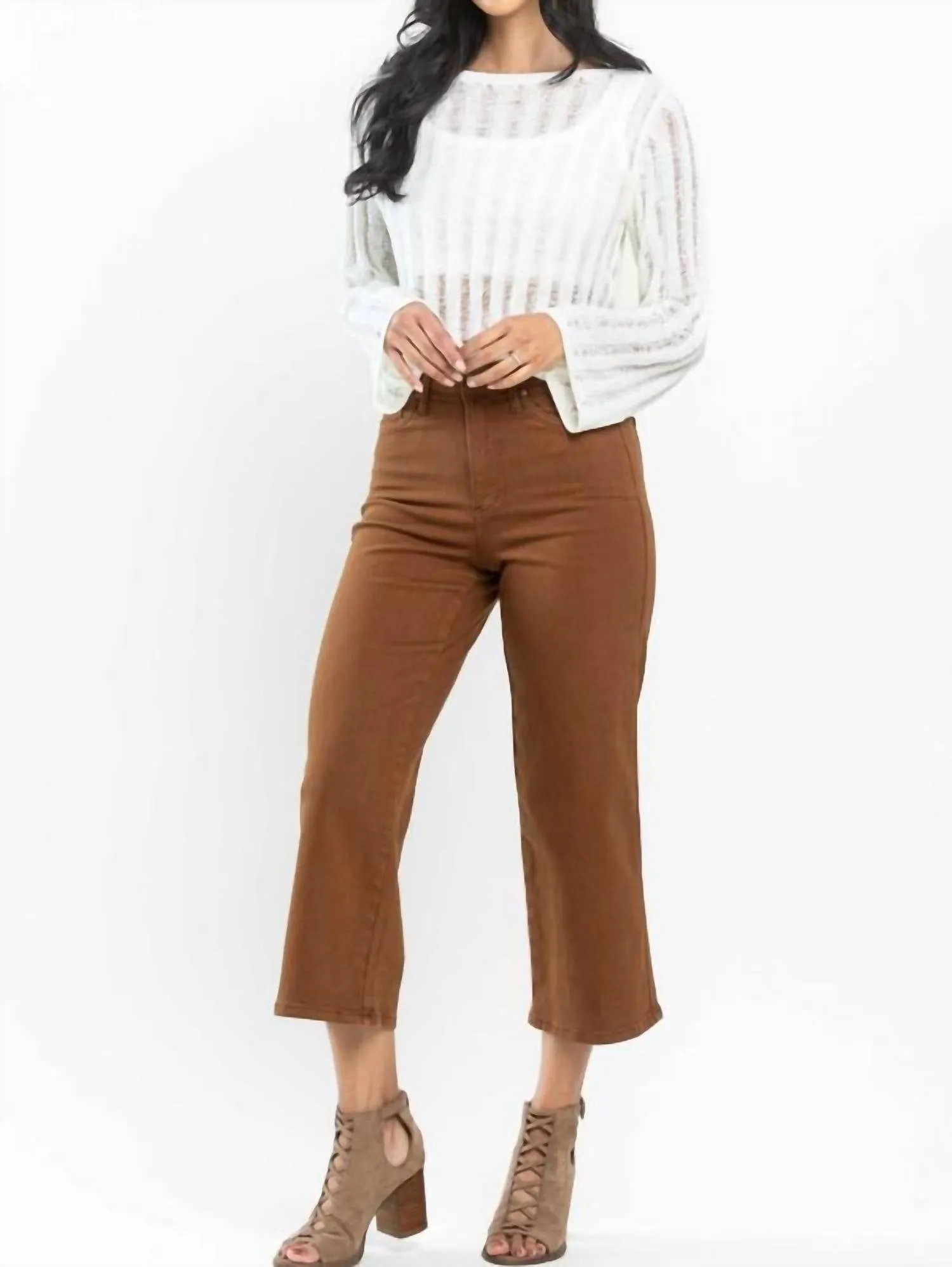High Rise Wide Leg Crop Jeans In Dark Camel