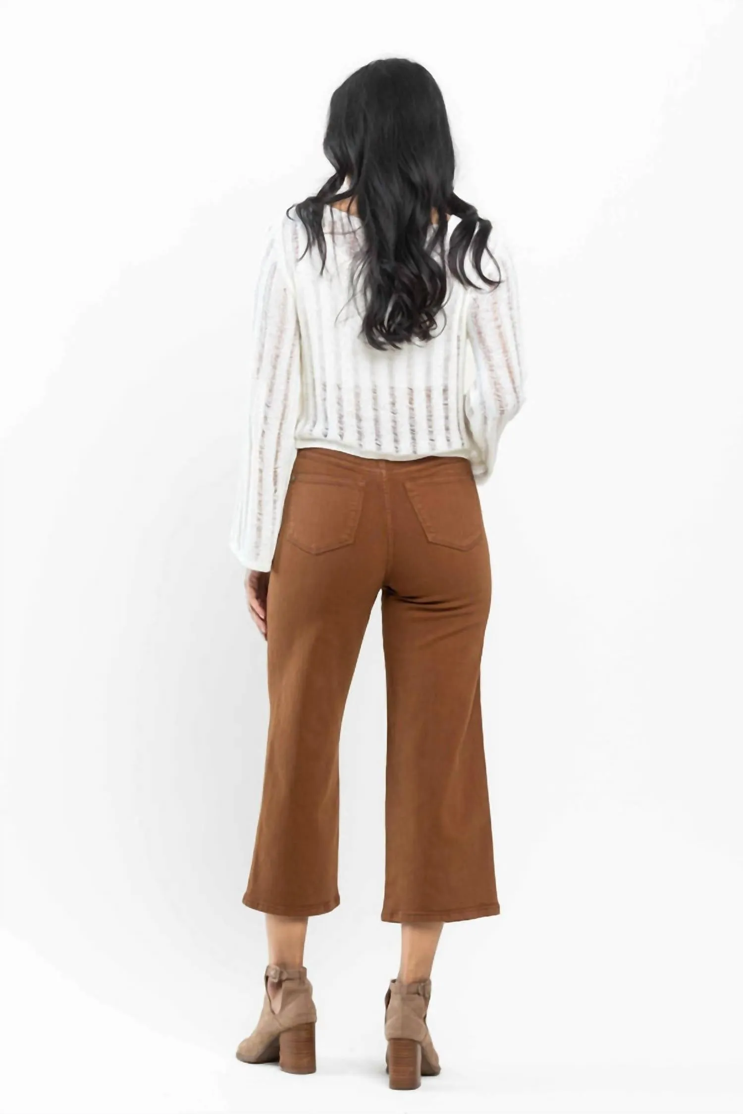 High Rise Wide Leg Crop Jeans In Dark Camel