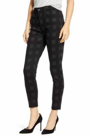 High Waist Laser Ankle Skinny Jeans In Black Check