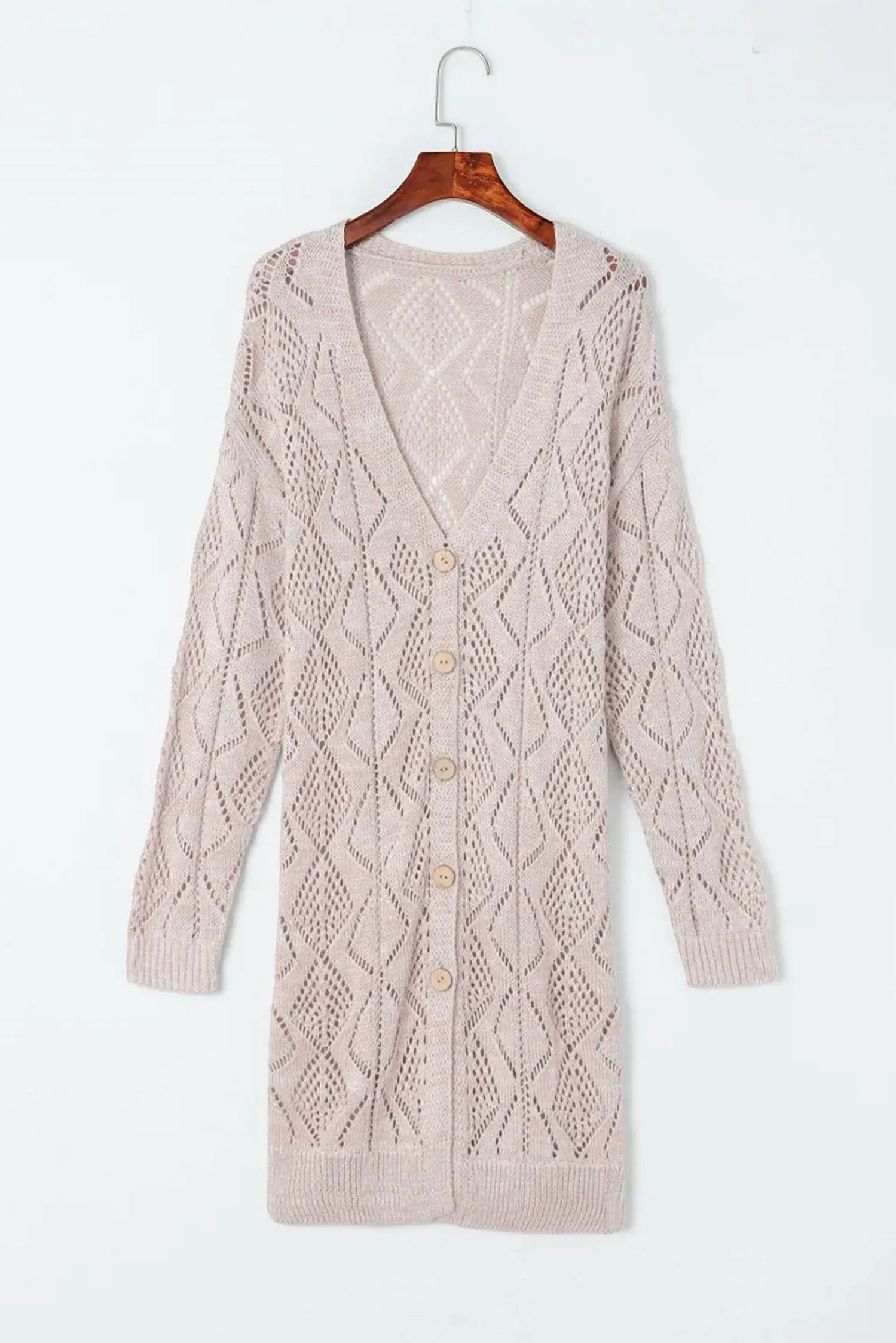 Hollow-Out Openwork Knit Cardigan In Khaki