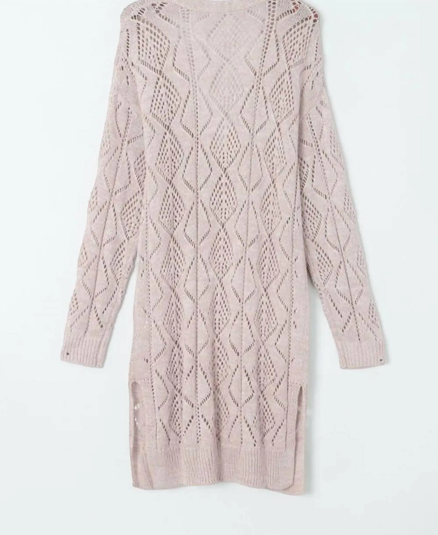 Hollow-Out Openwork Knit Cardigan In Khaki