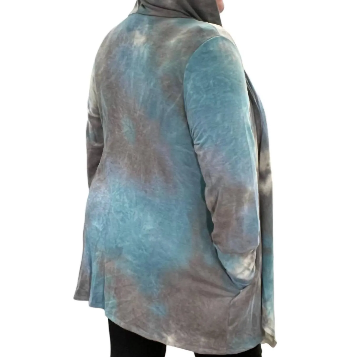 Hooded Cardigan In Teal/gray