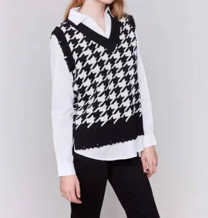 Houndstooth V-Neck Fooler Vest In Multi