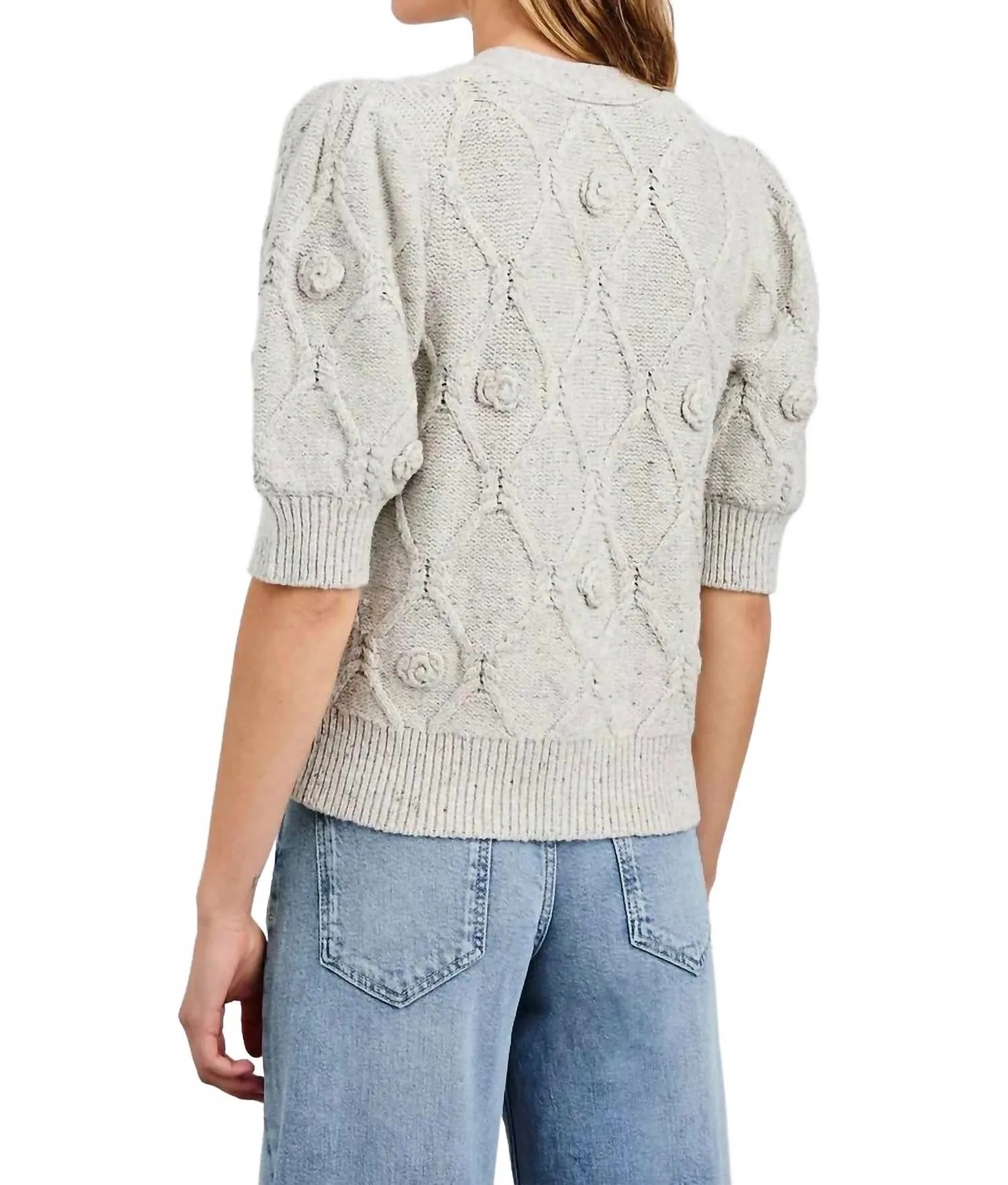 Isla Cardigan In Grey With Crochet Daisies